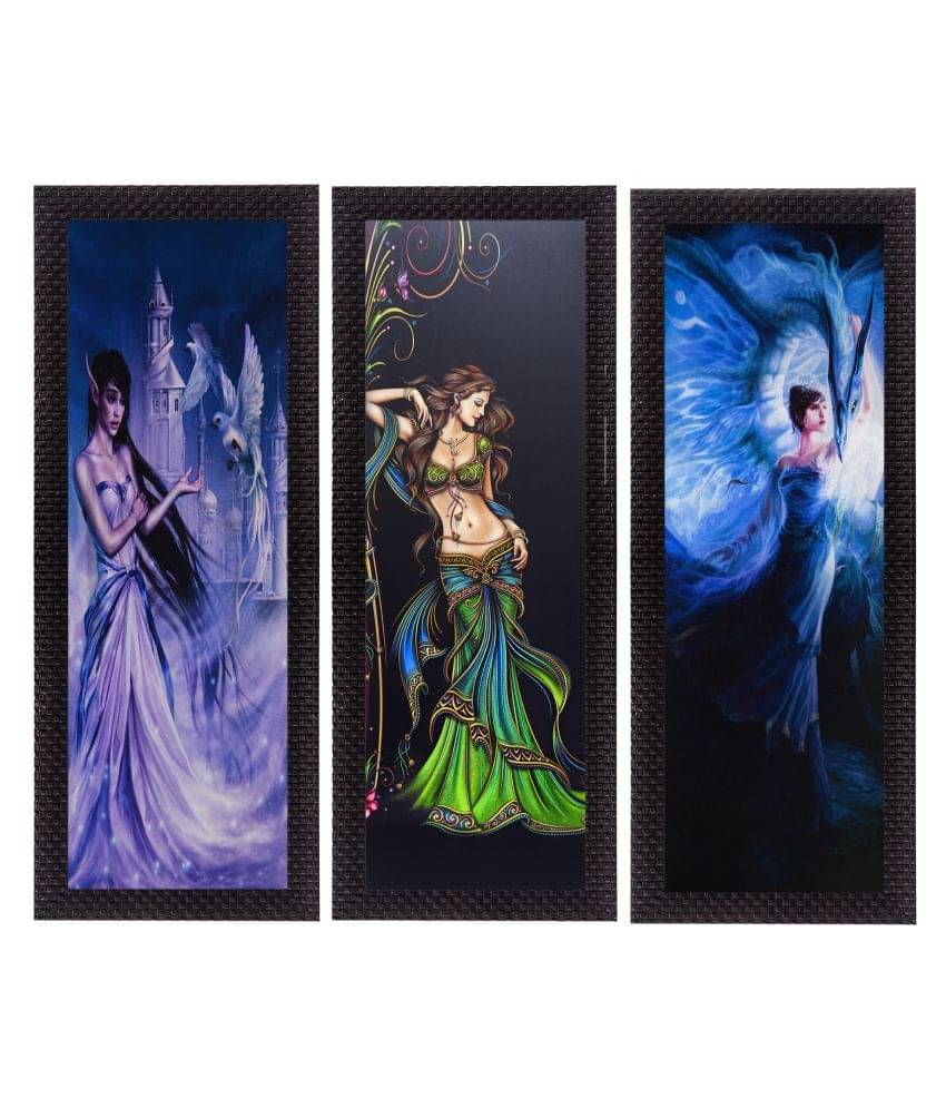 eCraftIndia Set of 3 Blue & Black Beautiful Angels Satin Matt Texture UV Wall Art eCraftIndia Set of 3 Blue & Black Beautiful Angels Satin Matt Texture UV Wall Art