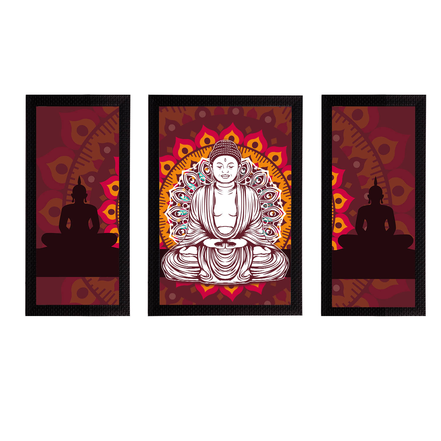 eCraftIndia Set of 3 Brown & White Meditating Lord Buddha Satin Matt Textured UV Wall Paintings     			eCraftIndia Set of 3 Brown & White Meditating Lord Buddha Satin Matt Textured UV Wall Paintings
