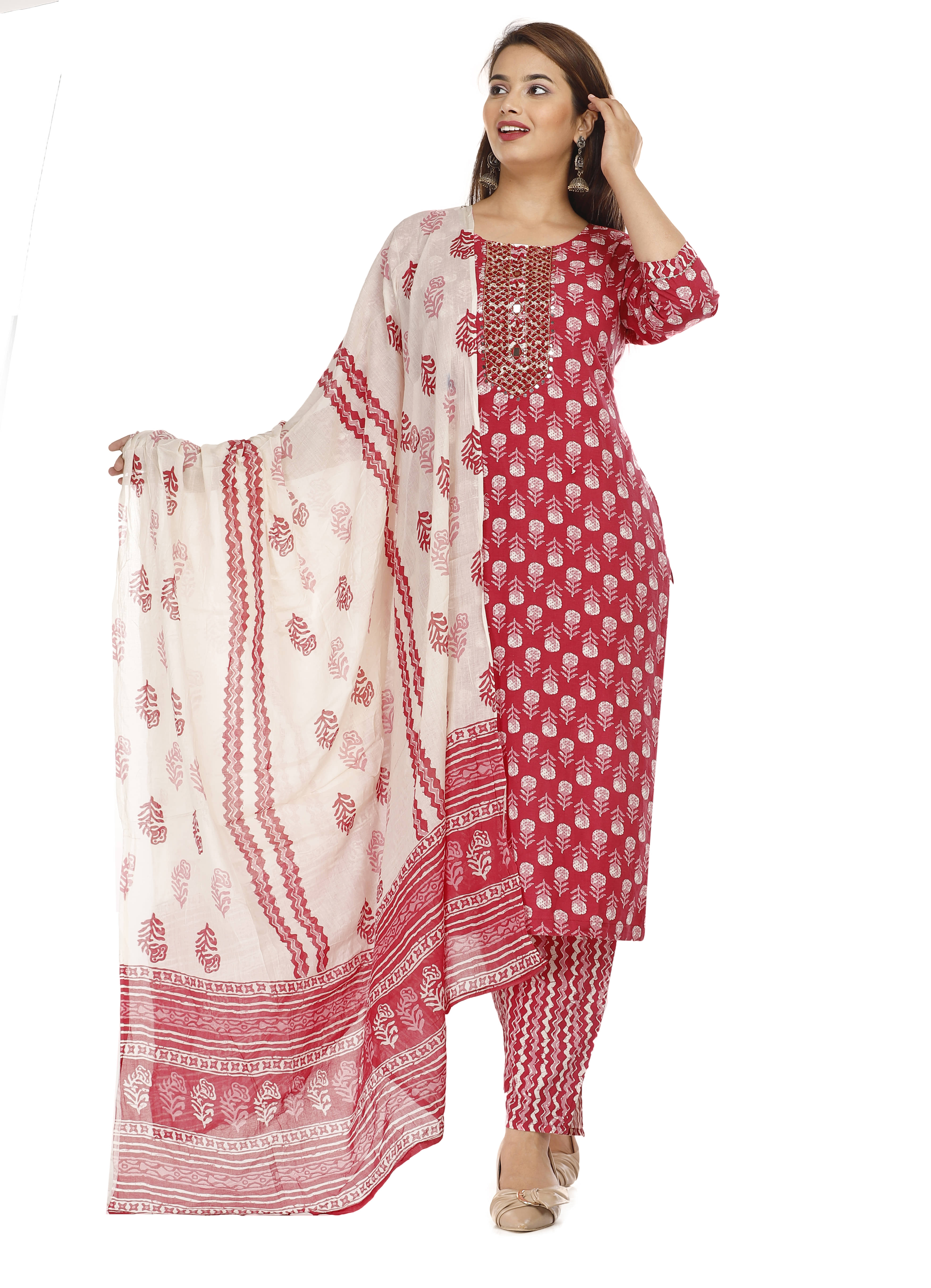 JC4U Cotton Kurti With Pants - Stitched Suit Pack of 3