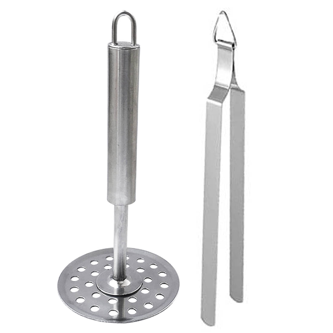     			JISUN A1A Stainless Steel Potato Masher/Pav Bhaji Masher/Vegetable Masher And Tong Roti Sekne Chimta Silver Kitchen Tool Set  (Silver)
