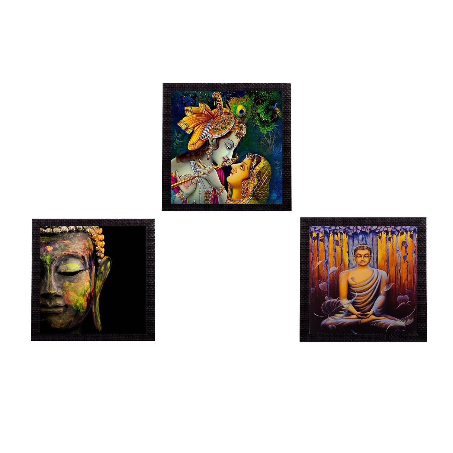     			eCraftIndia Set of 3 Radha Krishna and Lord Buddha Paper Painting