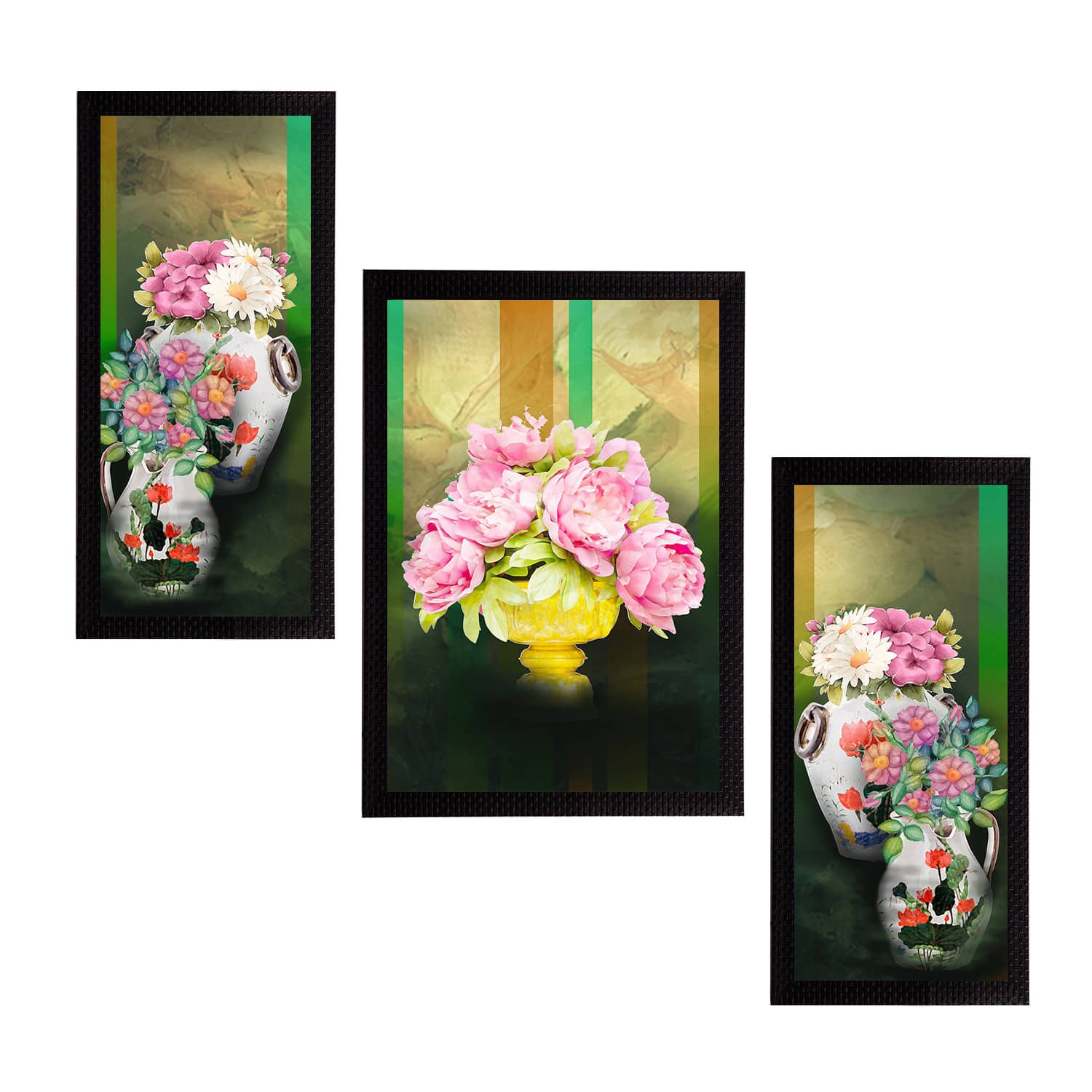 eCraftIndia Set of 3 Green & Pink Botanical & Floral Satin Matt Textured UV Wall Paintings     			eCraftIndia Set of 3 Green & Pink Botanical & Floral Satin Matt Textured UV Wall Paintings