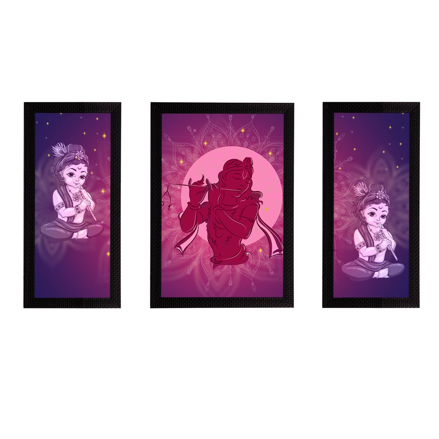 eCraftIndia Set of 3 Purple & Pink Lord Krishna Satin Matt Texture UV Wall Arts eCraftIndia Set of 3 Purple & Pink Lord Krishna Satin Matt Texture UV Wall Arts