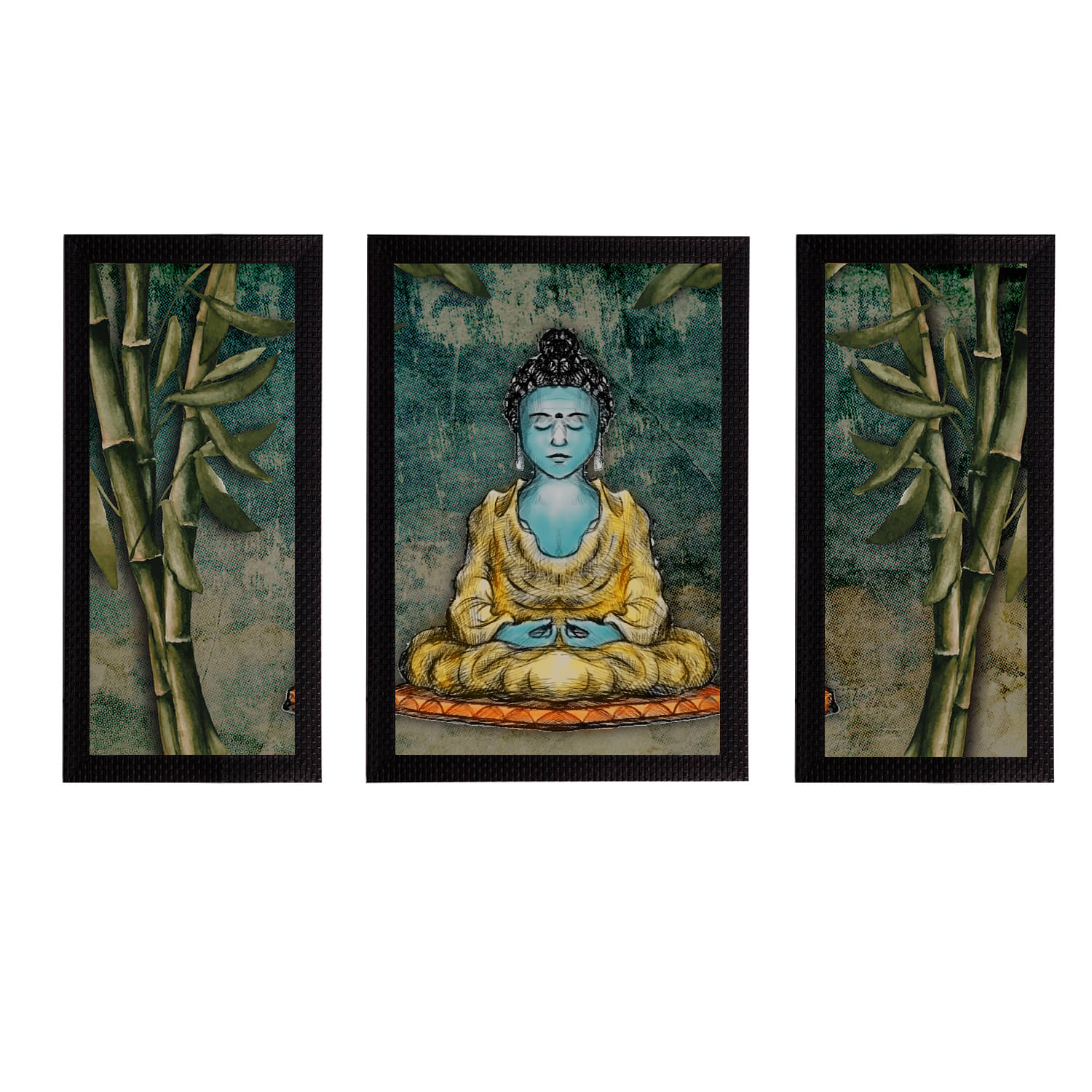     			eCraftIndia Set of 3 Multicoloured Meditating Lord Buddha Satin Matt Texture UV Wall Arts