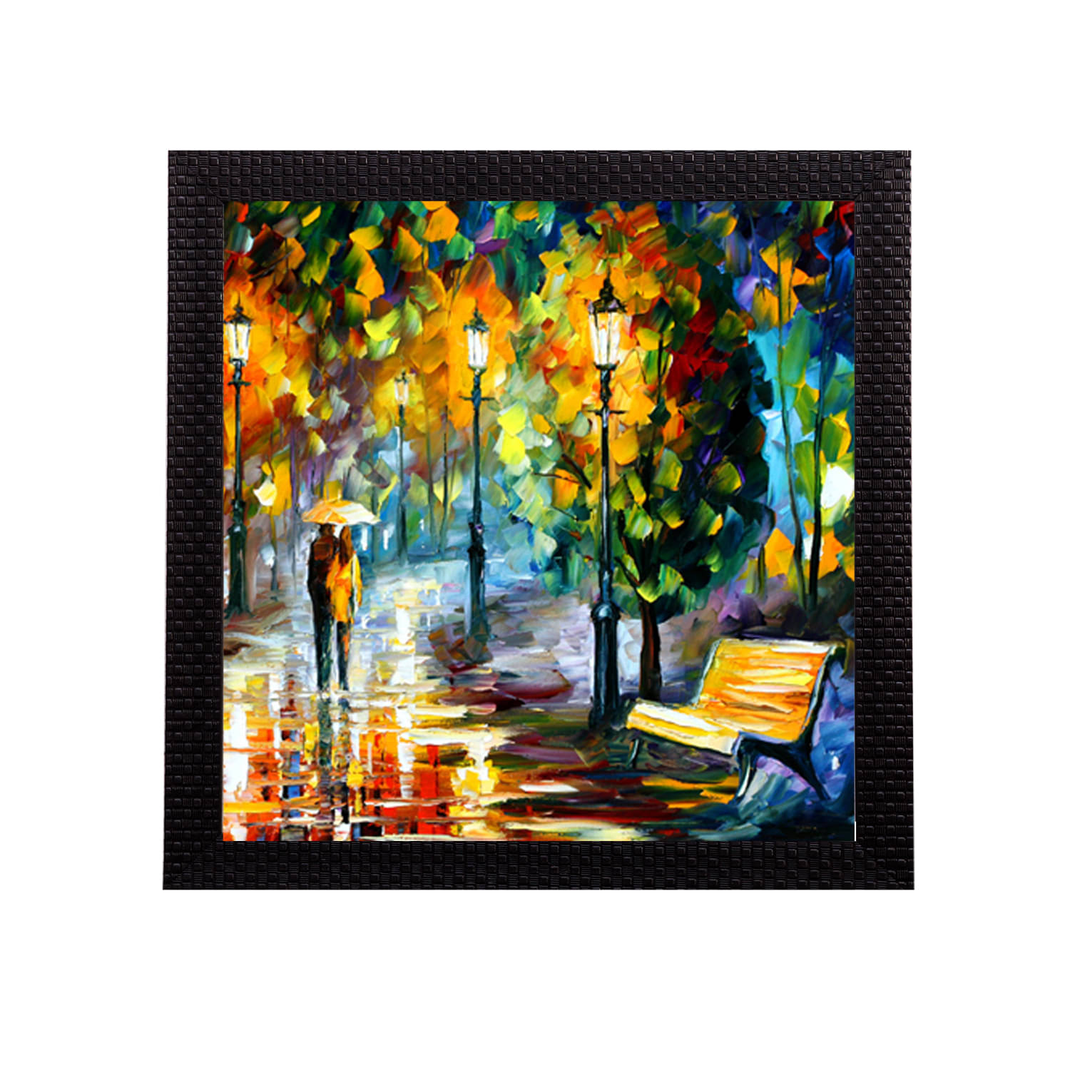    			eCraftIndia Multicoloured Couple In Rain UV Wall Art
