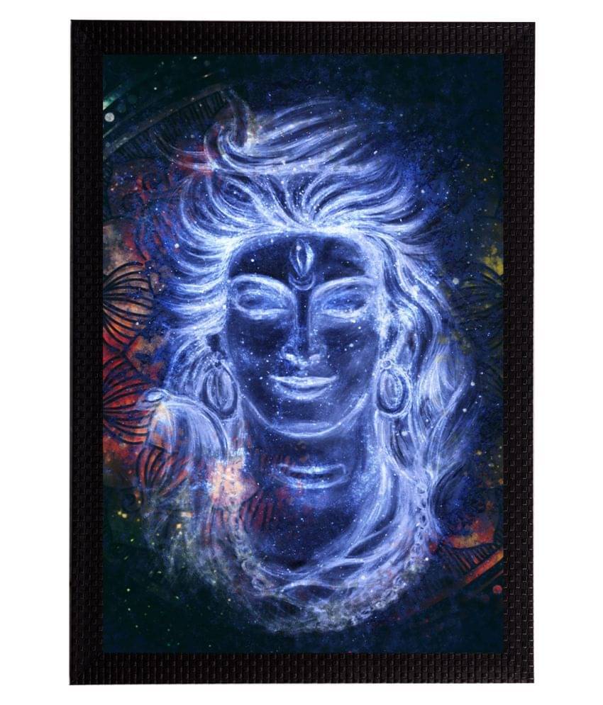     			eCraftIndia Blue & White Lord Shiva Satin Matt Textured UV Wall Art