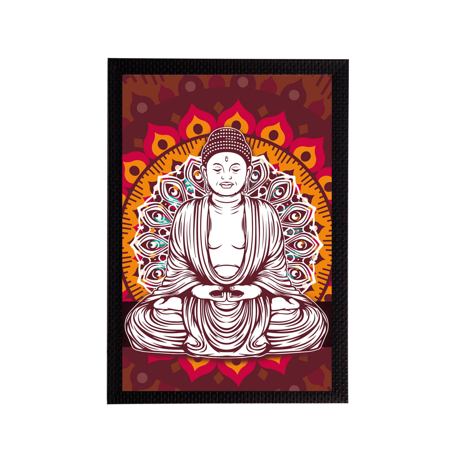     			eCraftIndia Maroon & White Meditating Lord Buddha Satin Matt Texture Framed UV Art Painting