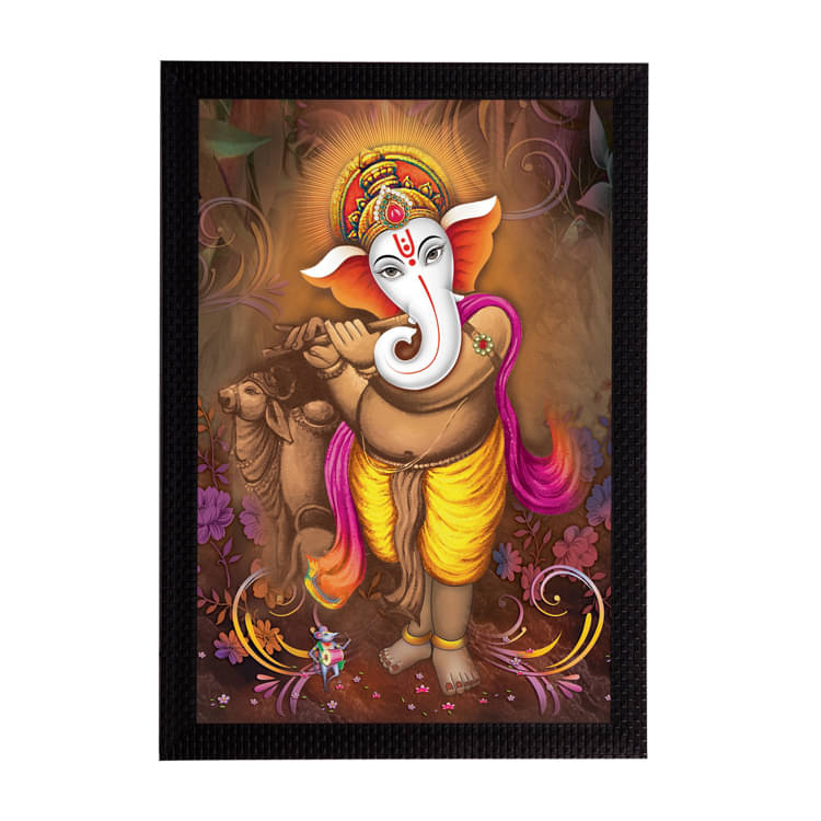     			eCraftIndia Yellow & Brown Lord Ganesha Satin Matt Texture UV Wall Art