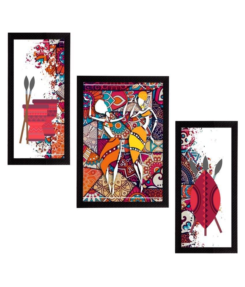     			eCraftIndia Set of 3 Pink & Blue Tribal Theme Satin Matt Textured UV Art Painting