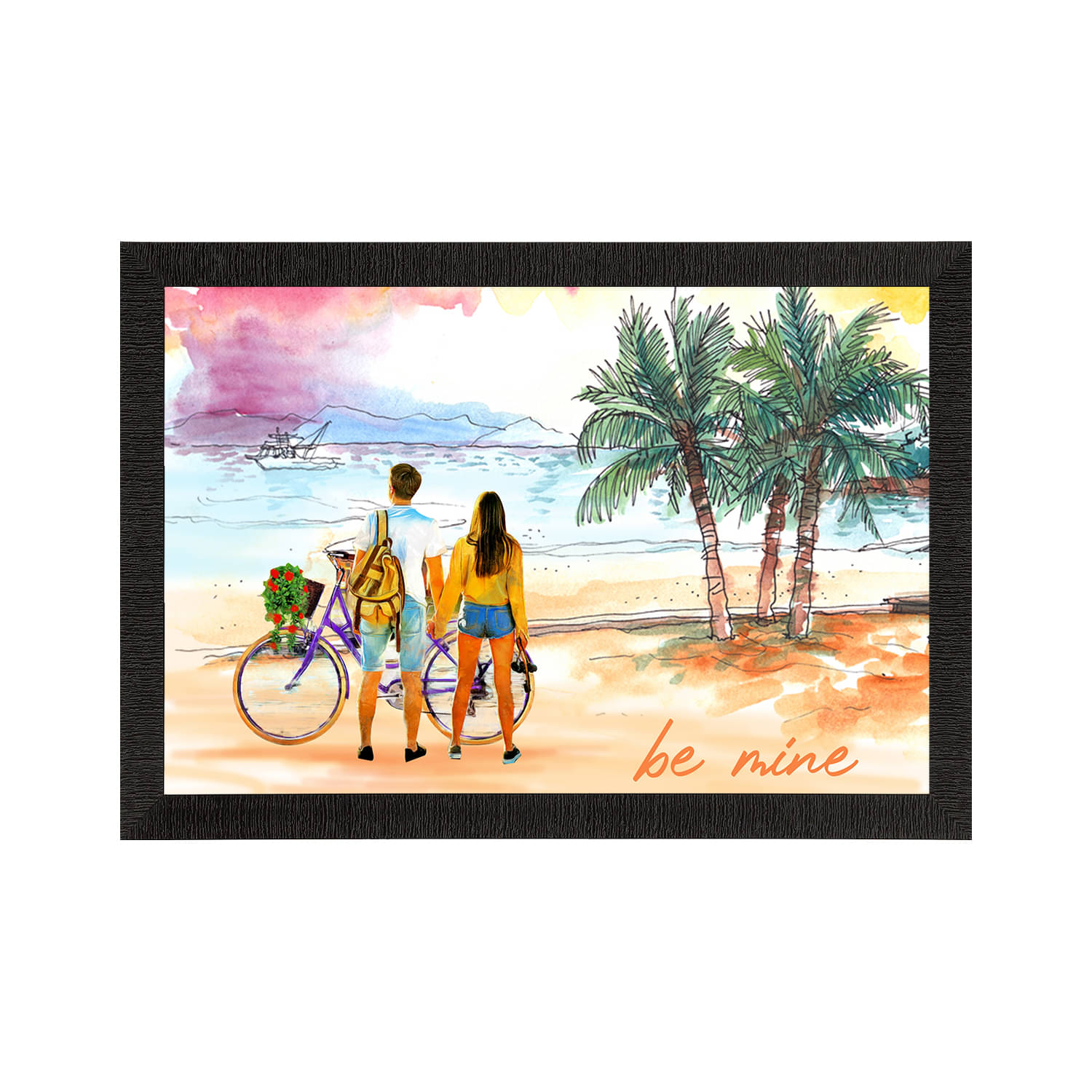 eCraftIndia Beige & Green Romantic Couple On Beach Satin Matt Texture UV Wall Art eCraftIndia Beige & Green Romantic Couple On Beach Satin Matt Texture UV Wall Art