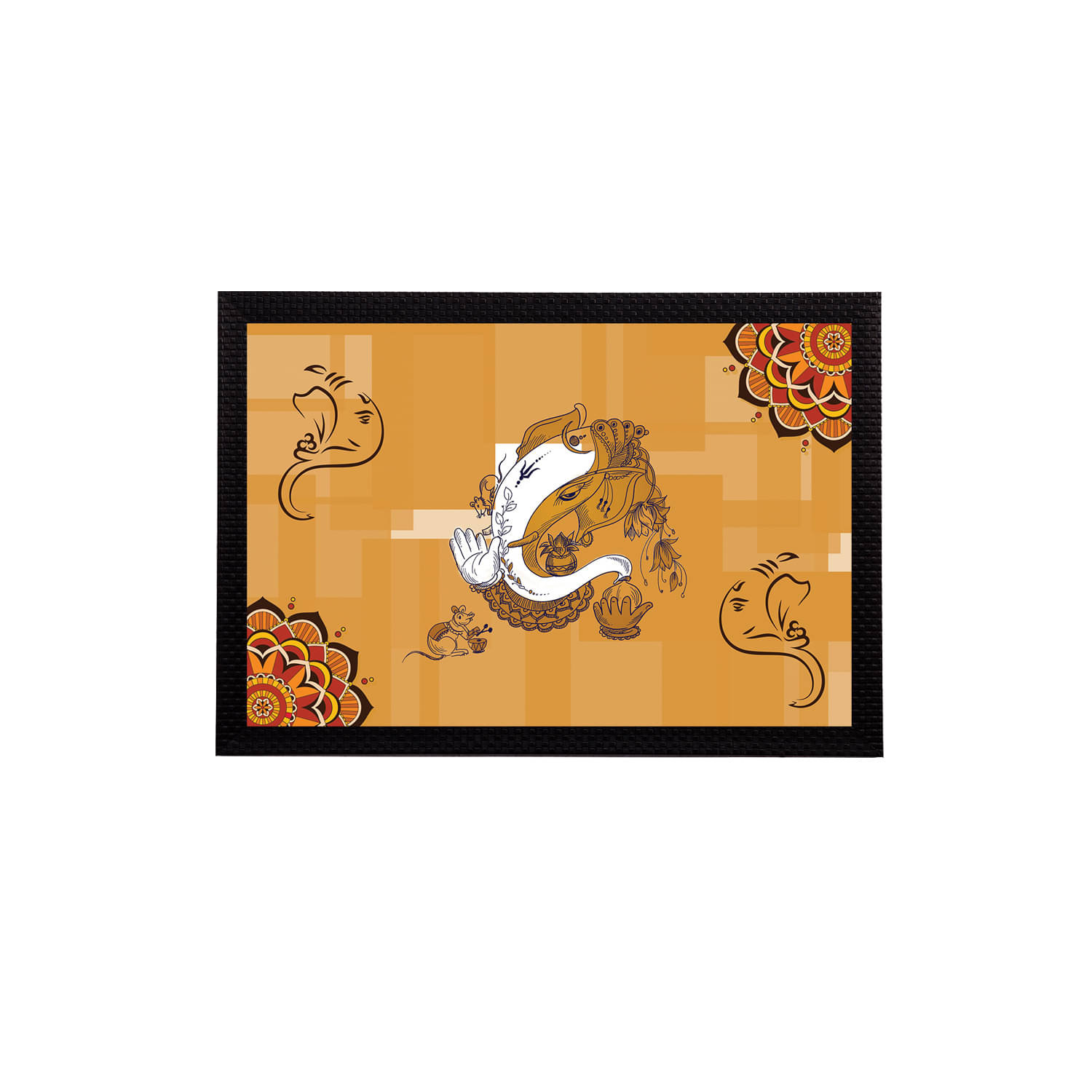     			eCraftIndia Mustard Orange & White Lord Ganesha Satin Matt Textured UV Wall Art