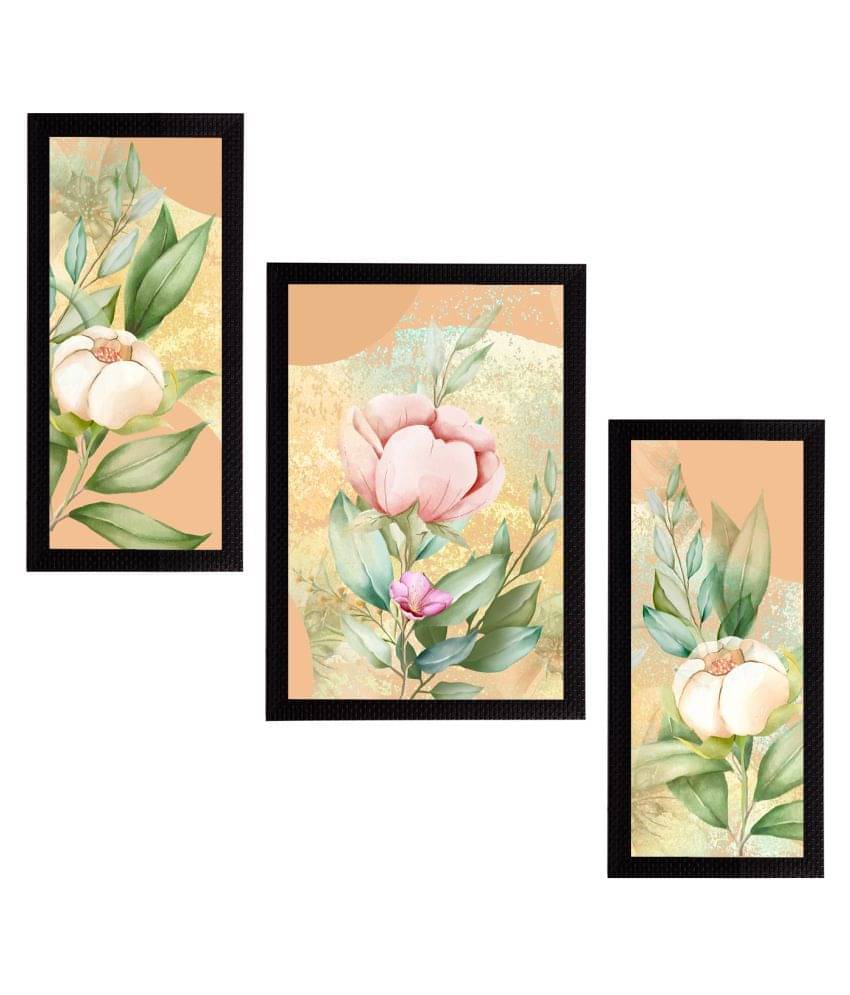 eCraftIndia Set of 3 Cream-Coloured & Pink Botanical & Floral Satin Matt Textured UV Wall Paintings eCraftIndia Set of 3 Cream-Coloured & Pink Botanical & Floral Satin Matt Textured UV Wall Paintings