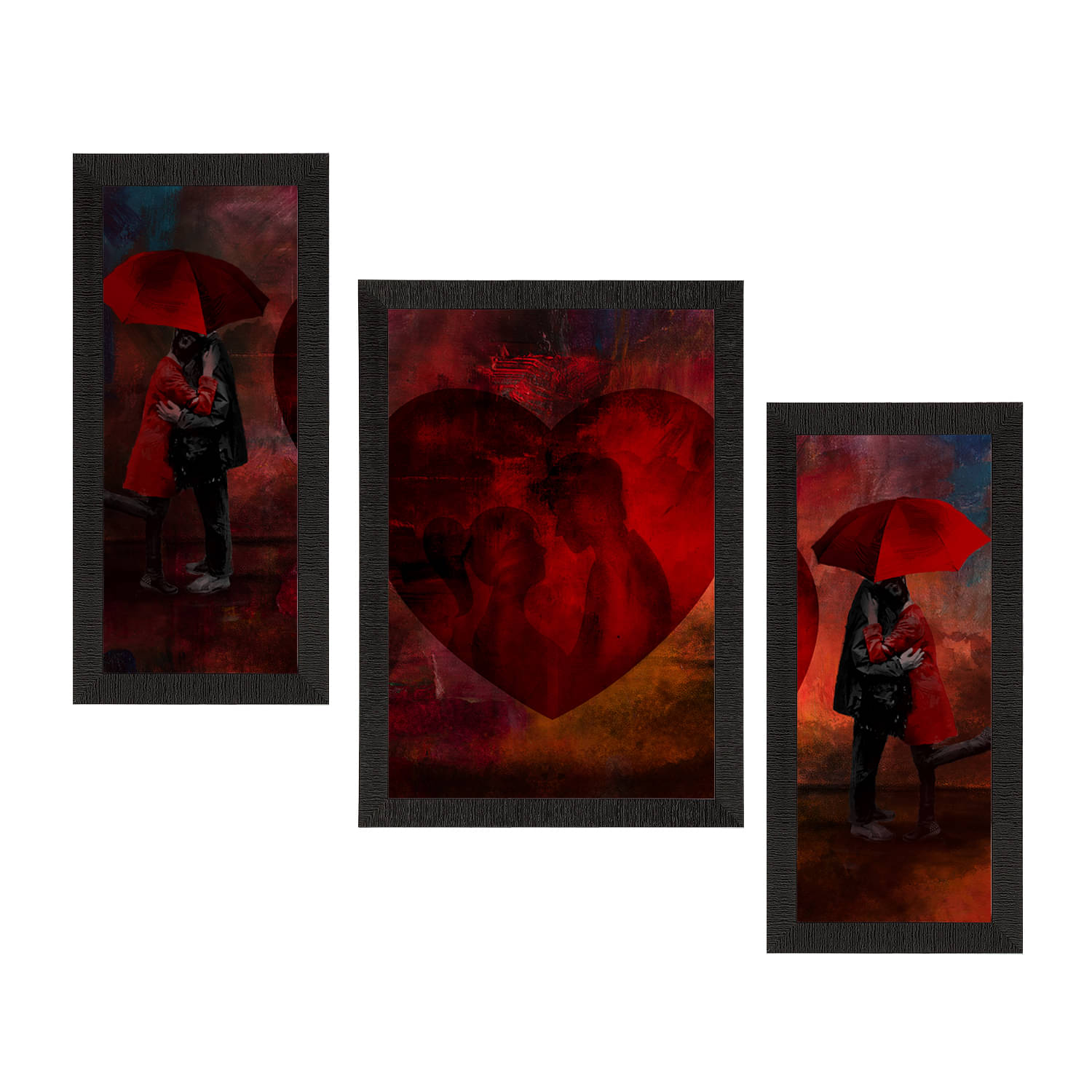eCraftIndia Set of 3 Red & Black Loving Couple Under Umbrella Texture Art Painting eCraftIndia Set of 3 Red & Black Loving Couple Under Umbrella Texture Art Painting