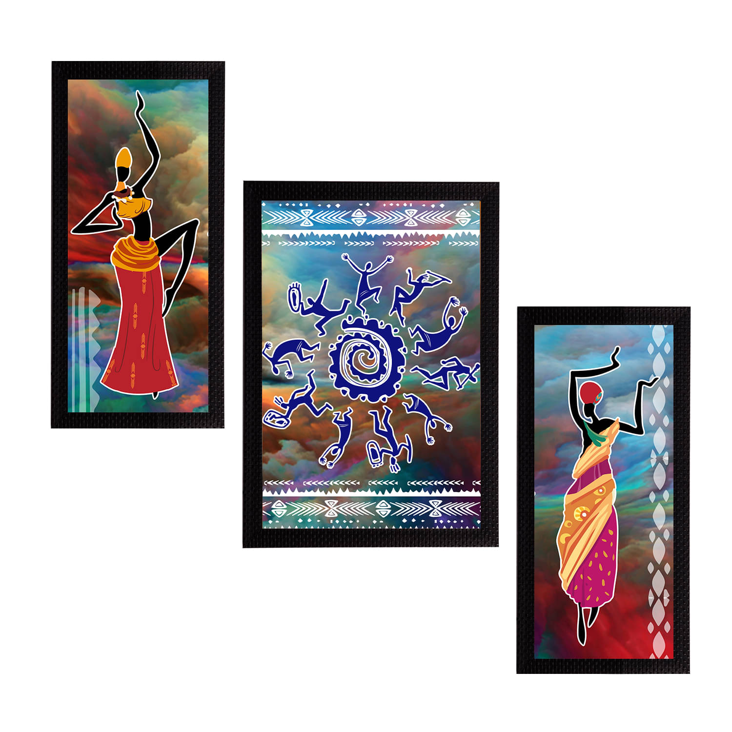 eCraftIndia Set of 3 Blue & Orange Tribal Theme Satin Matt Textured UV Wall Paintings eCraftIndia Set of 3 Blue & Orange Tribal Theme Satin Matt Textured UV Wall Paintings