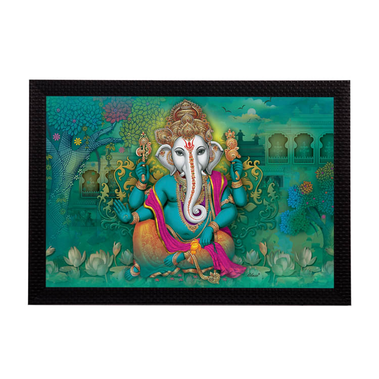 eCraftIndia Green & Gold-Coloured Lord Ganesha Satin Matt Texture UV Wall Art     			eCraftIndia Green & Gold-Coloured Lord Ganesha Satin Matt Texture UV Wall Art