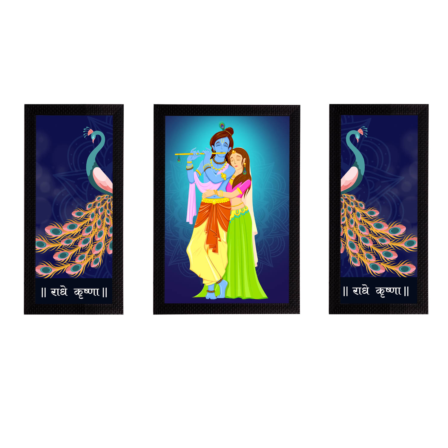     			eCraftIndia Set of 3 Radha Krishna Satin Matt Texture UV Art Painting