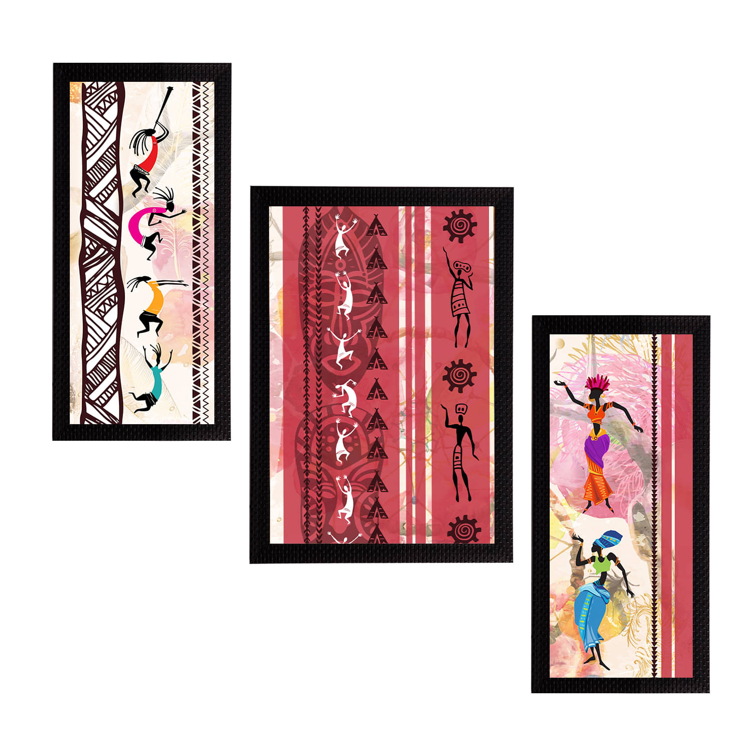 eCraftIndia Set of 3 Red & Black Tribal Theme Satin Matt Texture UV Wall Art eCraftIndia Set of 3 Red & Black Tribal Theme Satin Matt Texture UV Wall Art
