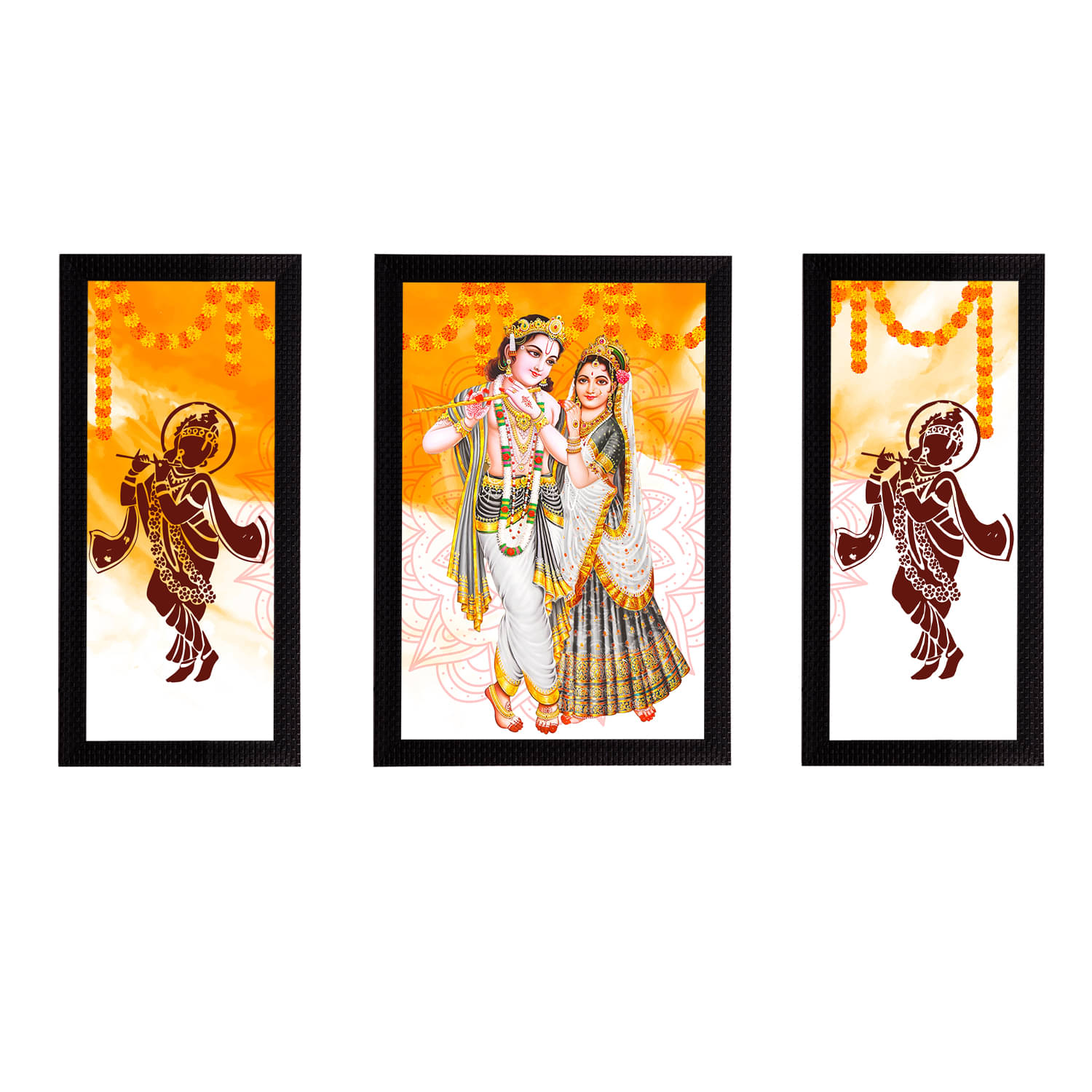     			eCraftIndia Set of 3 White & Orange Satin Matt Texture Radha Krishna UV Wall Arts