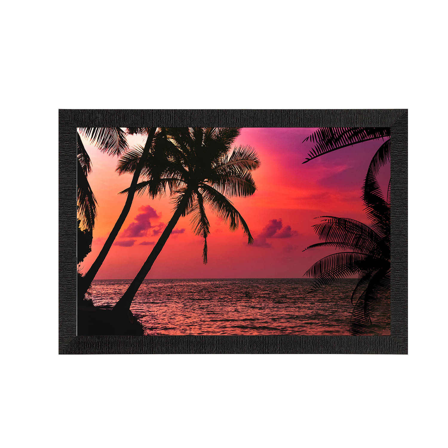     			eCraftIndia Black & Orange Beach Sunrise View Satin Matte Texture UV Wall Painting