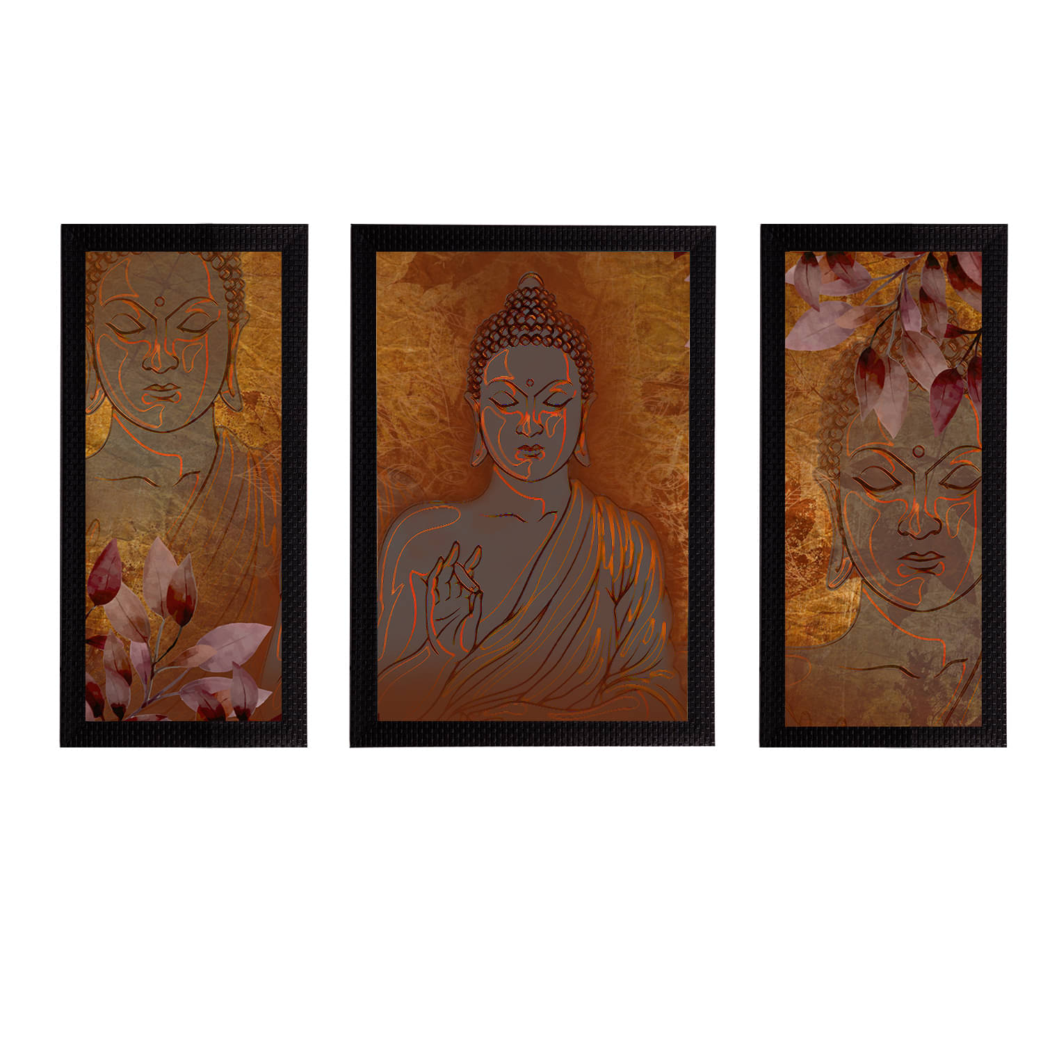 eCraftIndia Set of 3 Orange & Brown Meditating Lord Buddha Satin Matt Textured UV Wall Art eCraftIndia Set of 3 Orange & Brown Meditating Lord Buddha Satin Matt Textured UV Wall Art