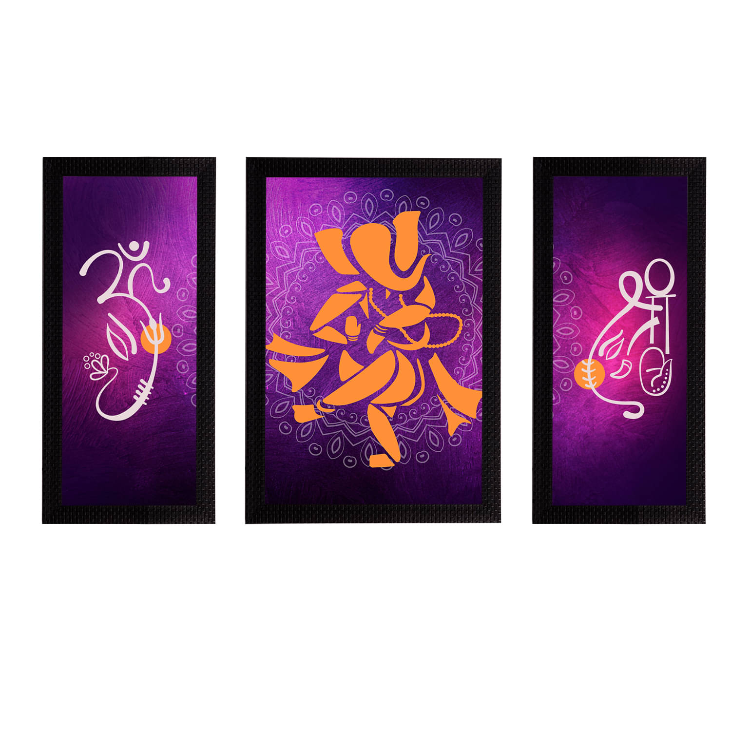     			eCraftIndia Set of 3 Purple & Orange Lord Ganesha Satin Matt Textured UV Wall Arts