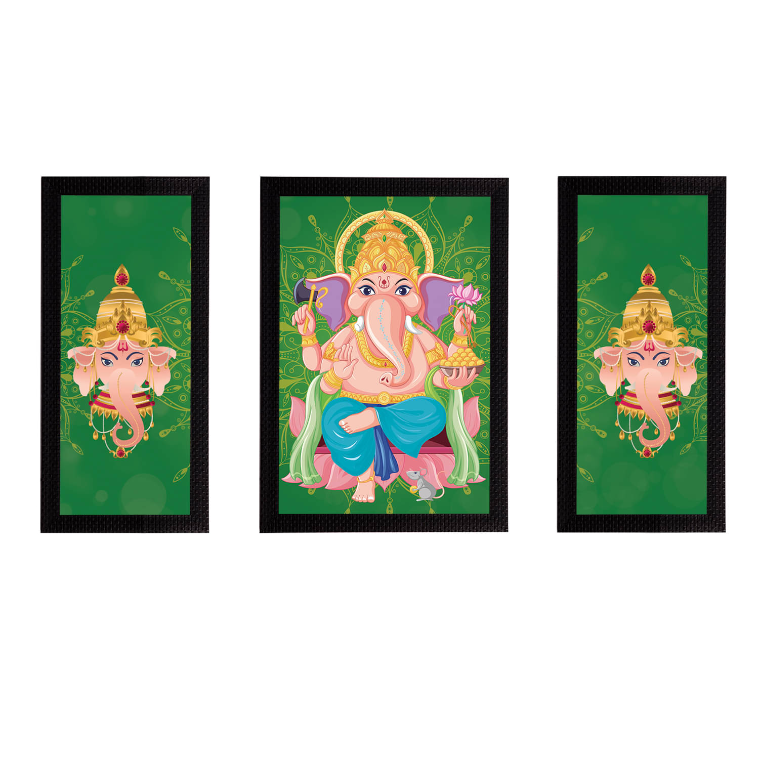 eCraftIndia Set of 3 Green & Pink Lord Ganesha Satin Matt Textured UV Wall Arts eCraftIndia Set of 3 Green & Pink Lord Ganesha Satin Matt Textured UV Wall Arts