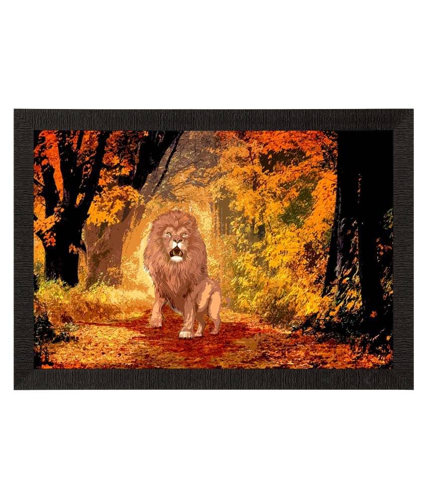 eCraftIndia Mustard Yellow & Black Roaring Lion Satin Matte Texture UV Wall Painting     			eCraftIndia Mustard Yellow & Black Roaring Lion Satin Matte Texture UV Wall Painting