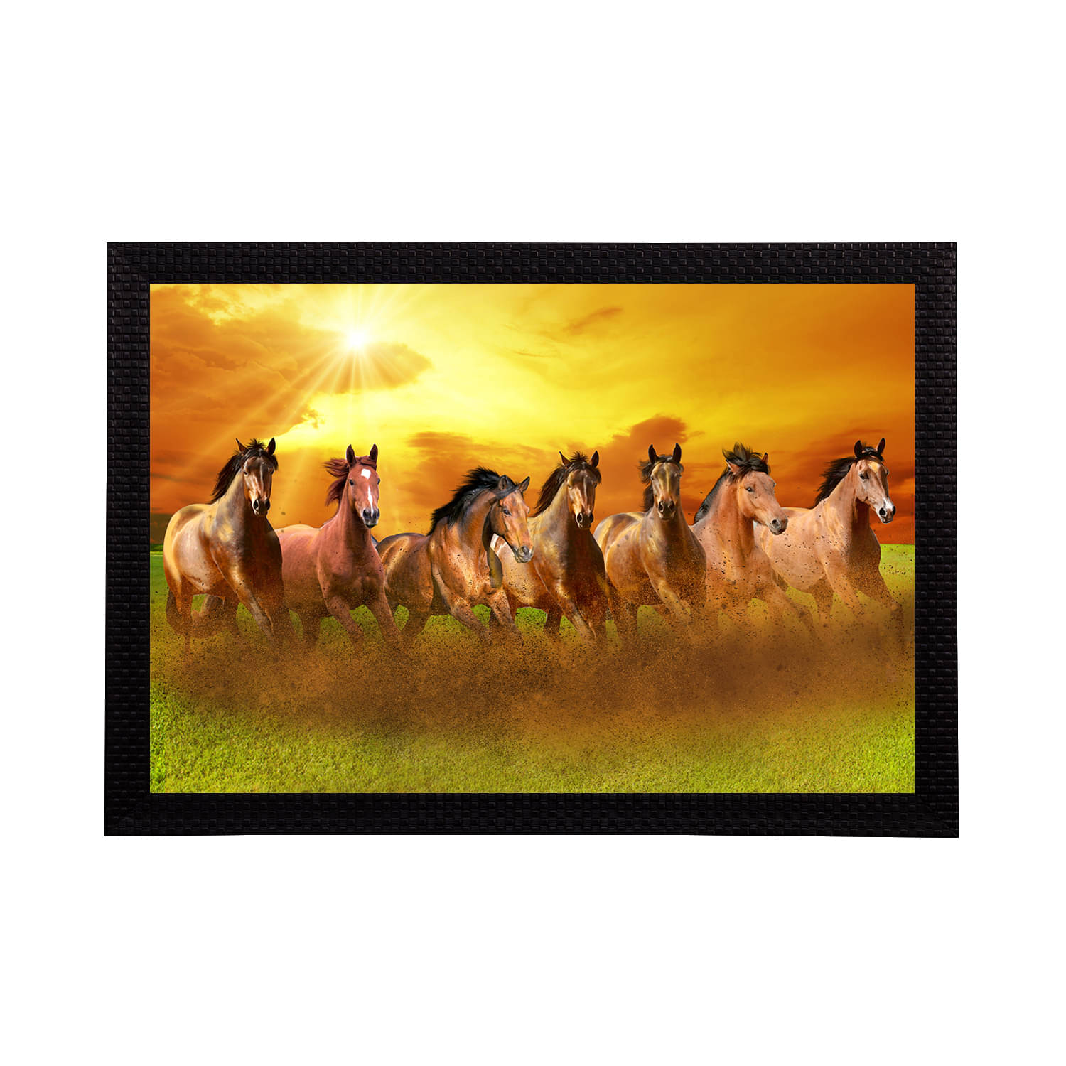 eCraftIndia Brown & Yellow 7 Lucky Running Horses Satin Matt Textured UV Wall Art eCraftIndia Brown & Yellow 7 Lucky Running Horses Satin Matt Textured UV Wall Art