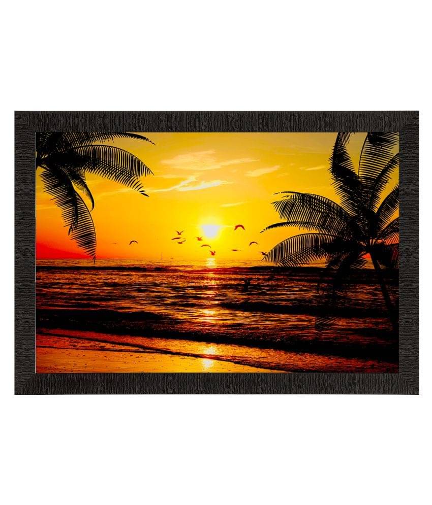 eCraftIndia Yellow & Black Beach View Satin Matte Texture UV Wall Painting eCraftIndia Yellow & Black Beach View Satin Matte Texture UV Wall Painting