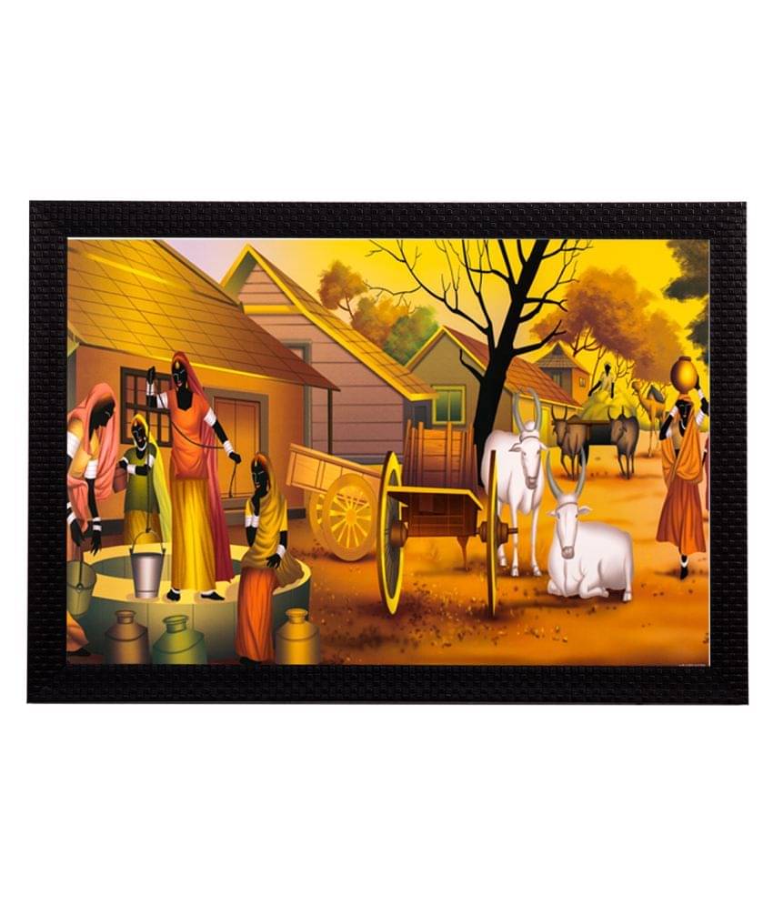     			eCraftIndia Multicoloured Village View UV Wall Art