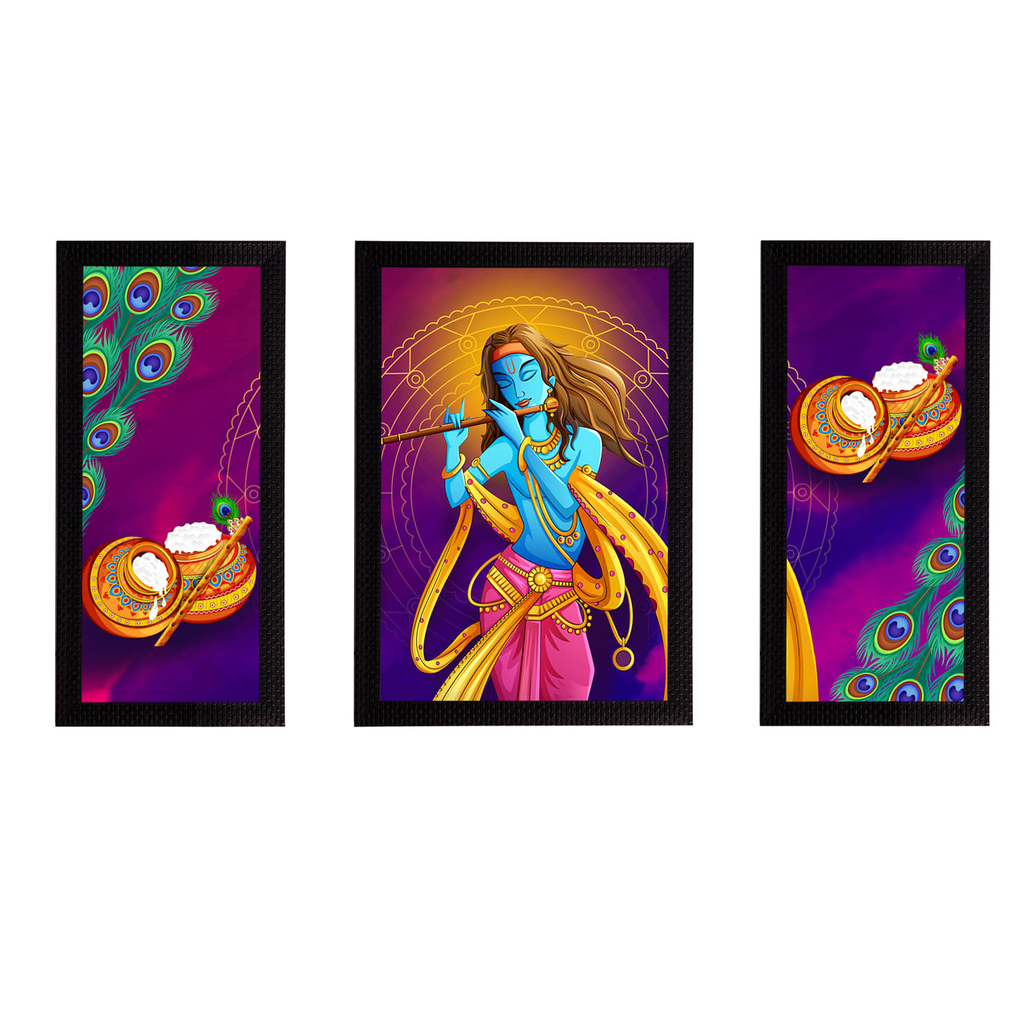 eCraftIndia Set of 3 Multicoloured Lord Krishna Satin Matt Textured UV Wall Arts eCraftIndia Set of 3 Multicoloured Lord Krishna Satin Matt Textured UV Wall Arts