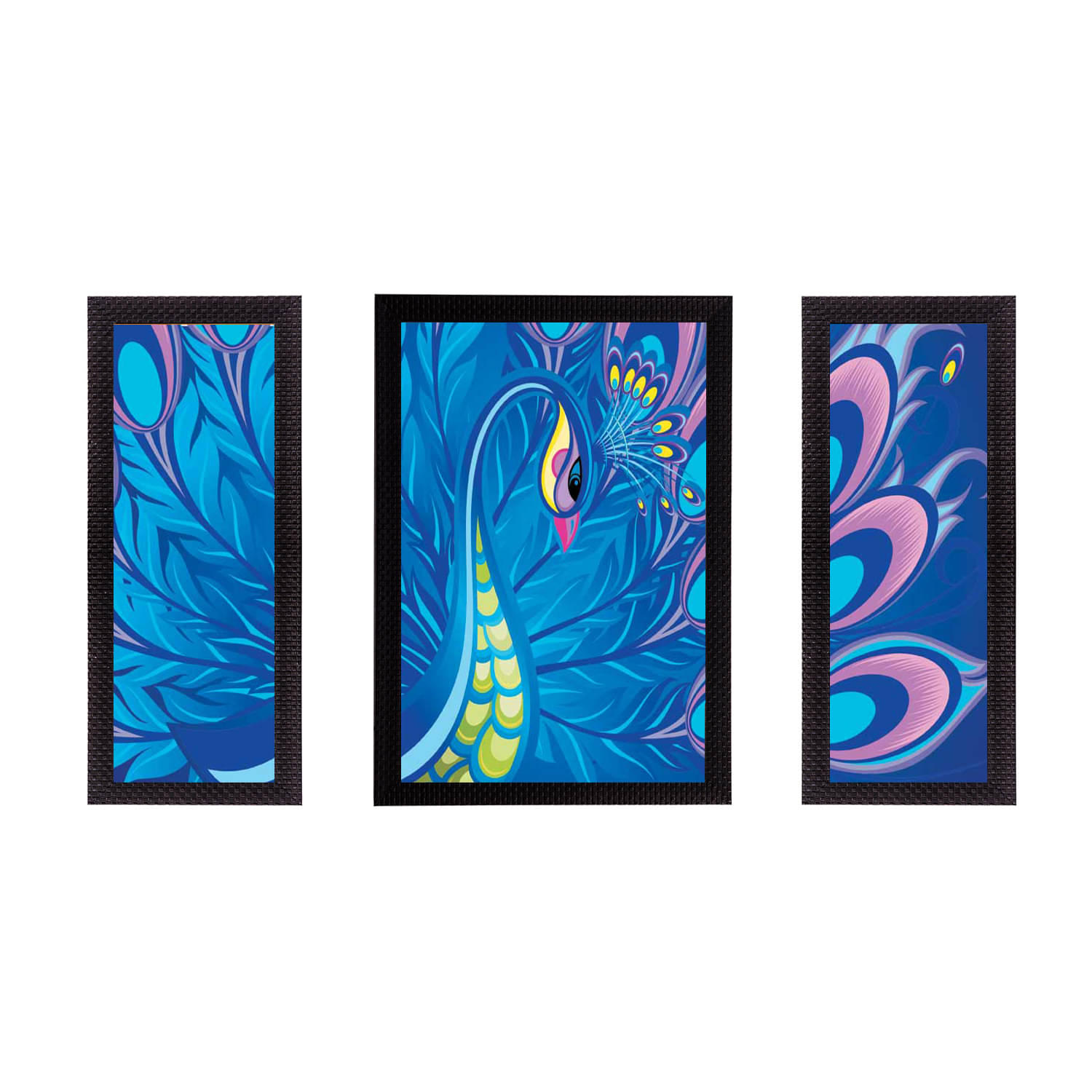     			eCraftIndia Set of 3 Multicoloured Peacock UV Wall Art