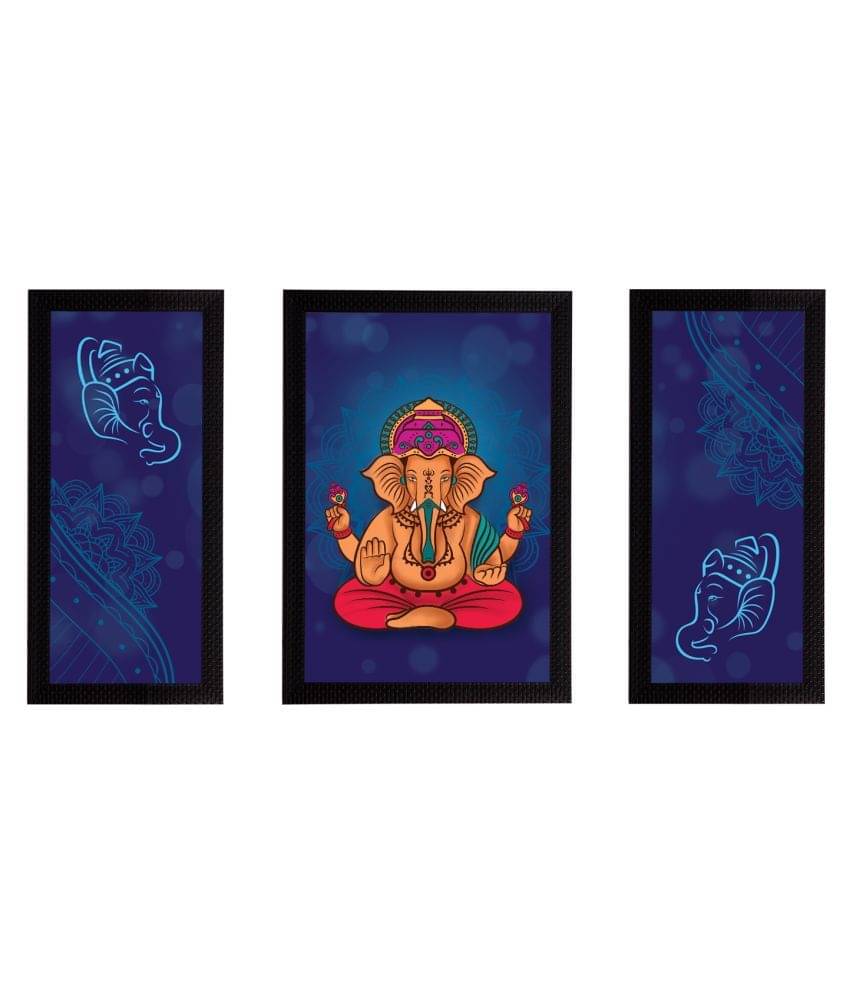     			eCraftIndia Set of 3 Black & Blue Lord Ganesha Satin Matt Texture UV Art Paintings