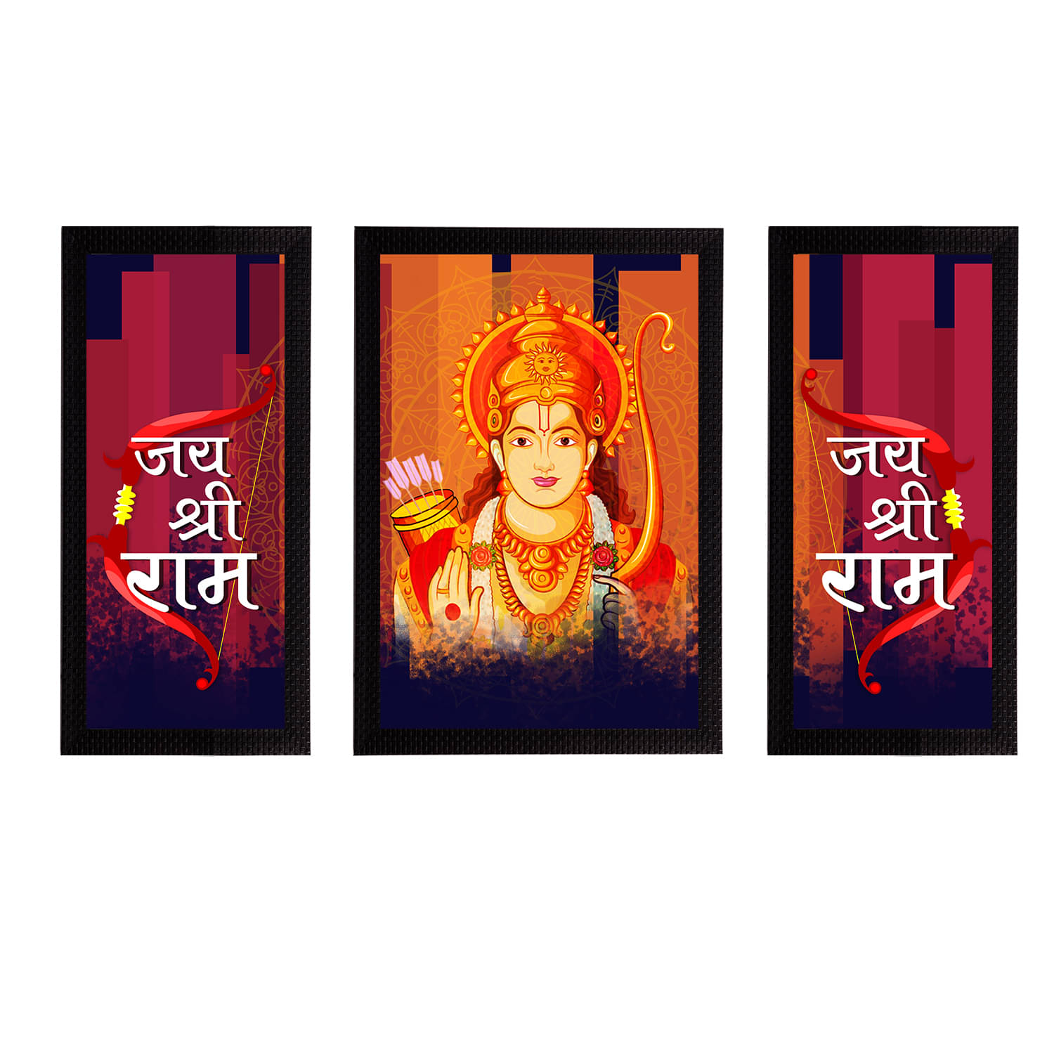     			eCraftIndia Set of 3 Multicoloured Lord Ram Satin Matt Texture UV Wall Arts