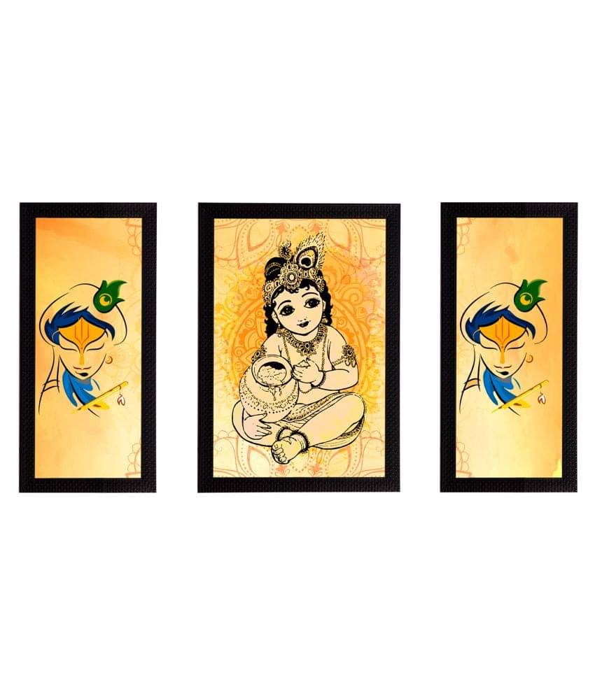 eCraftIndia Set of 3 Multicolored Lord Krishna Satin Matt Texture UV Art Paintings eCraftIndia Set of 3 Multicolored Lord Krishna Satin Matt Texture UV Art Paintings