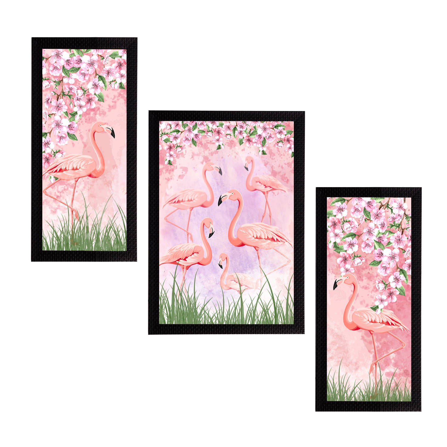 eCraftIndia Set of 3 Pink & Green Flamingo and Floral Satin Matt Textured UV Wall Paintings eCraftIndia Set of 3 Pink & Green Flamingo and Floral Satin Matt Textured UV Wall Paintings