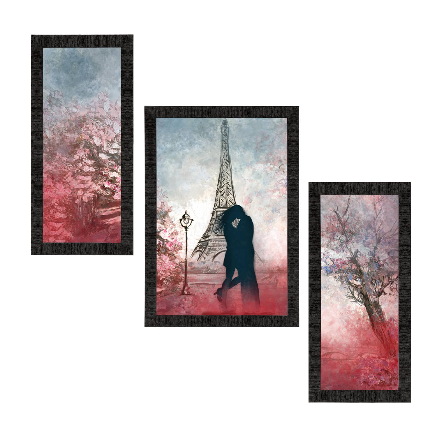 eCraftIndia Set of 3 Red & Black Loving Couple Near Eiffel Tower Satin Matt Texture UV Art Painting eCraftIndia Set of 3 Red & Black Loving Couple Near Eiffel Tower Satin Matt Texture UV Art Painting