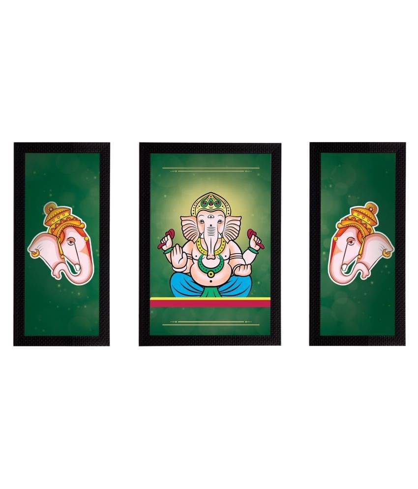     			eCraftIndia Set of 3 Lord Ganesha Satin Matt Texture UV Art Painting