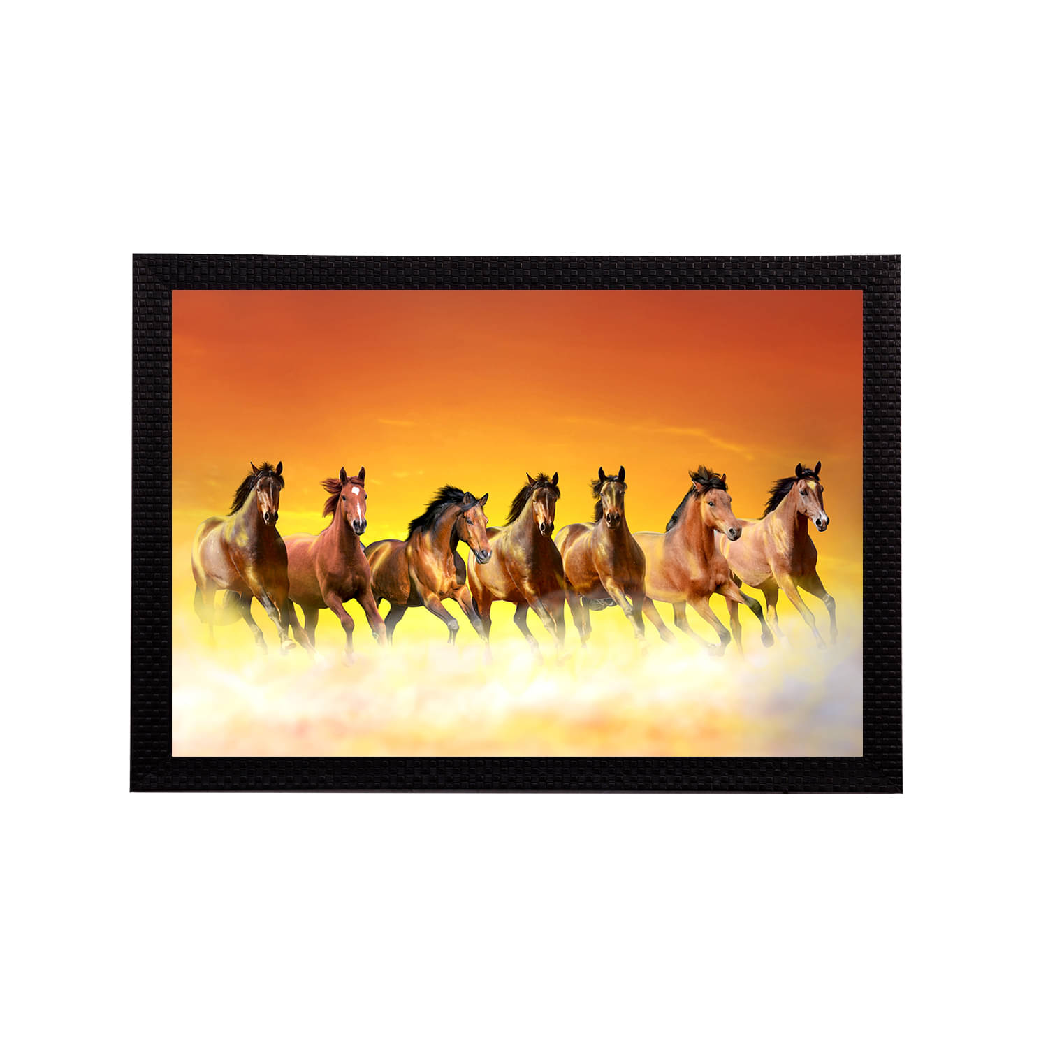     			eCraftIndia Orange & Brown 7 Luck Running Horse Printed Satin Matt Textured UV Wall Art