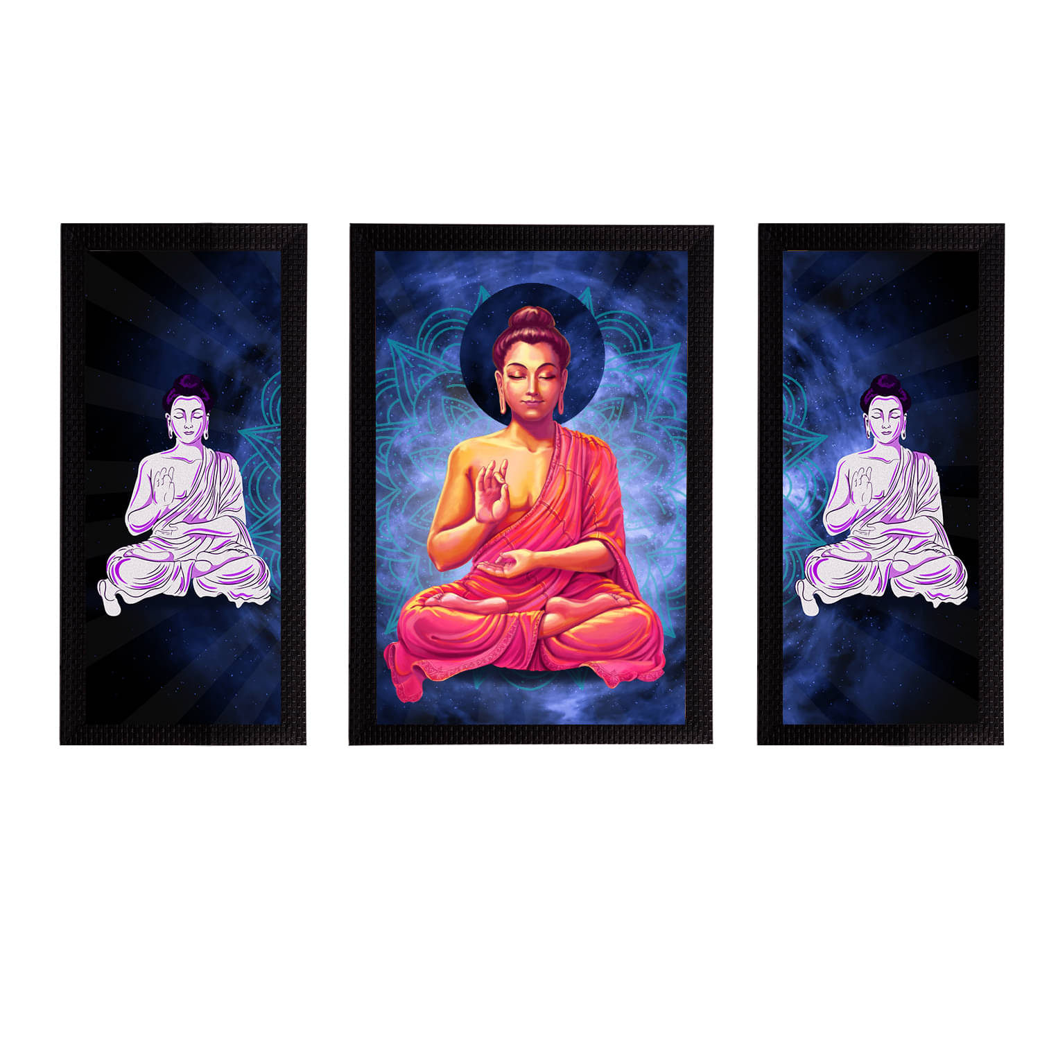 eCraftIndia Set of 3 Blue & Purple Meditating Lord Buddha Satin Matt Textured UV Art Paintings eCraftIndia Set of 3 Blue & Purple Meditating Lord Buddha Satin Matt Textured UV Art Paintings