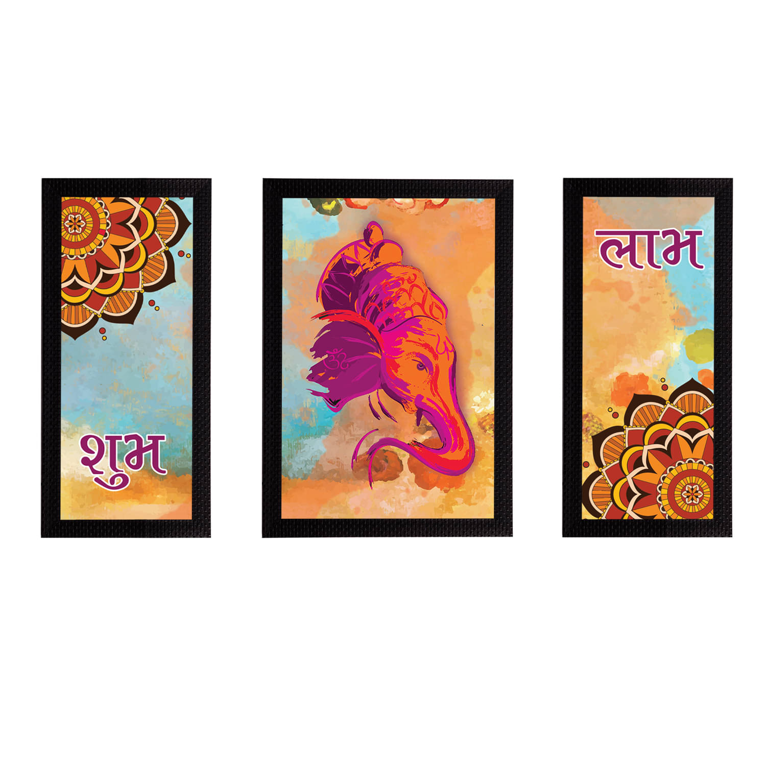     			eCraftIndia Set of 3 Multicoloured Lord Ganesha Satin Matt Textured UV Wall Arts