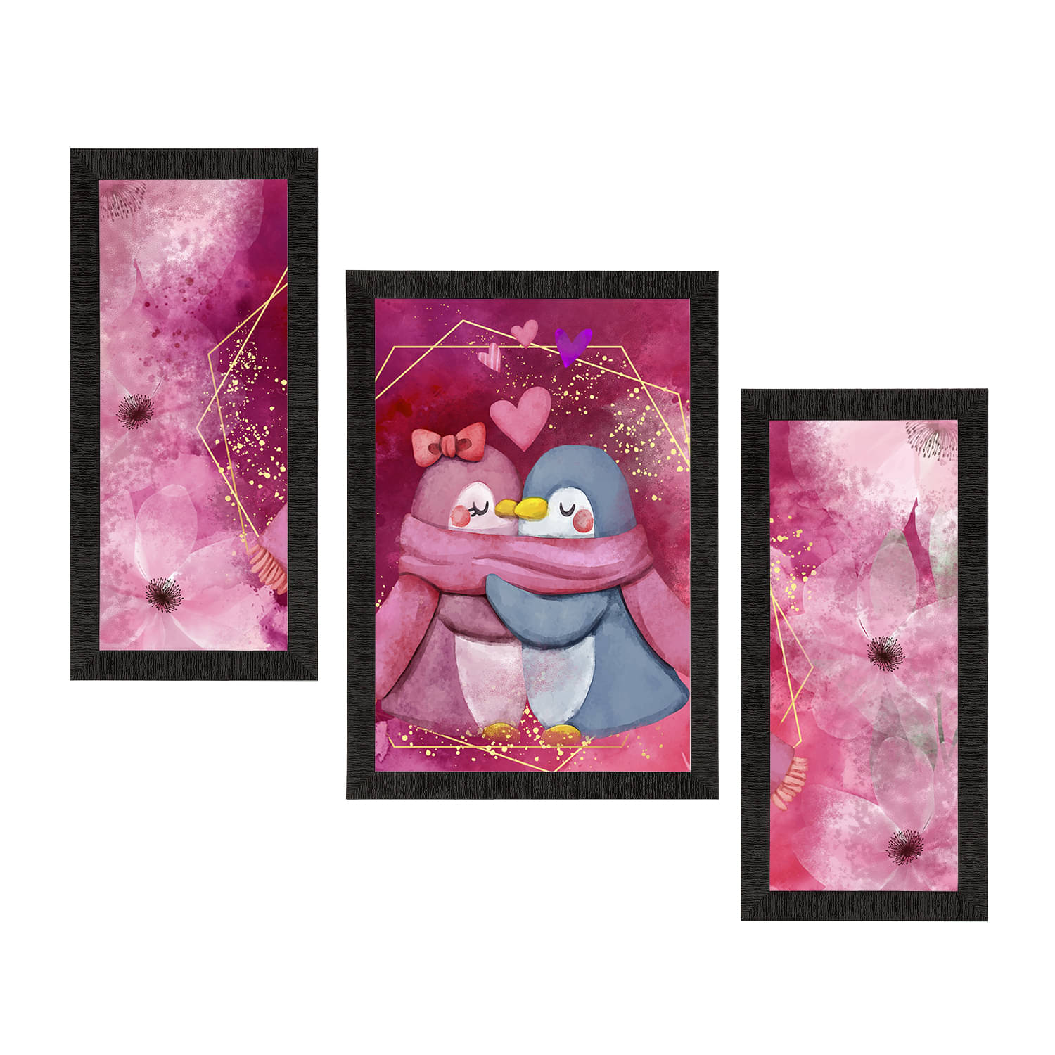 eCraftIndia Set of 3 Pink & Grey Romantic Penguin Couple Satin Matt Texture UV Art Painting eCraftIndia Set of 3 Pink & Grey Romantic Penguin Couple Satin Matt Texture UV Art Painting