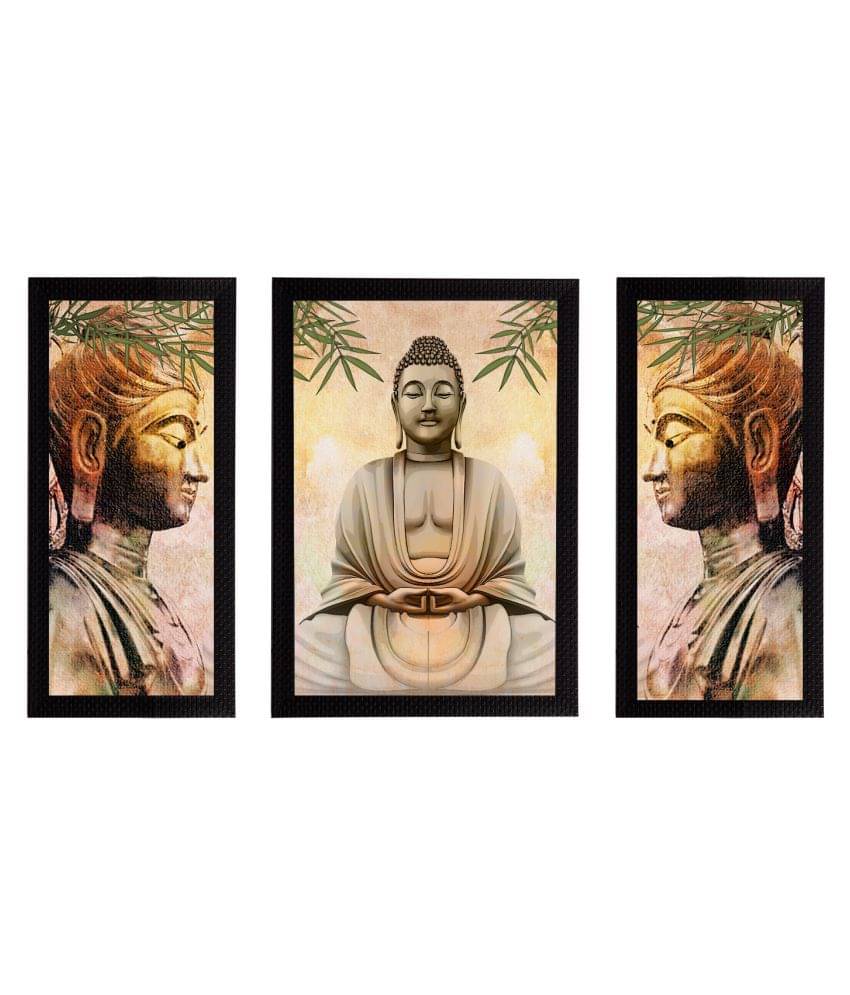 eCraftIndia Set of 3 Beige & Gold-Toned Meditating Lord Buddha Satin Matt Textured UV Wall Paintings eCraftIndia Set of 3 Beige & Gold-Toned Meditating Lord Buddha Satin Matt Textured UV Wall Paintings