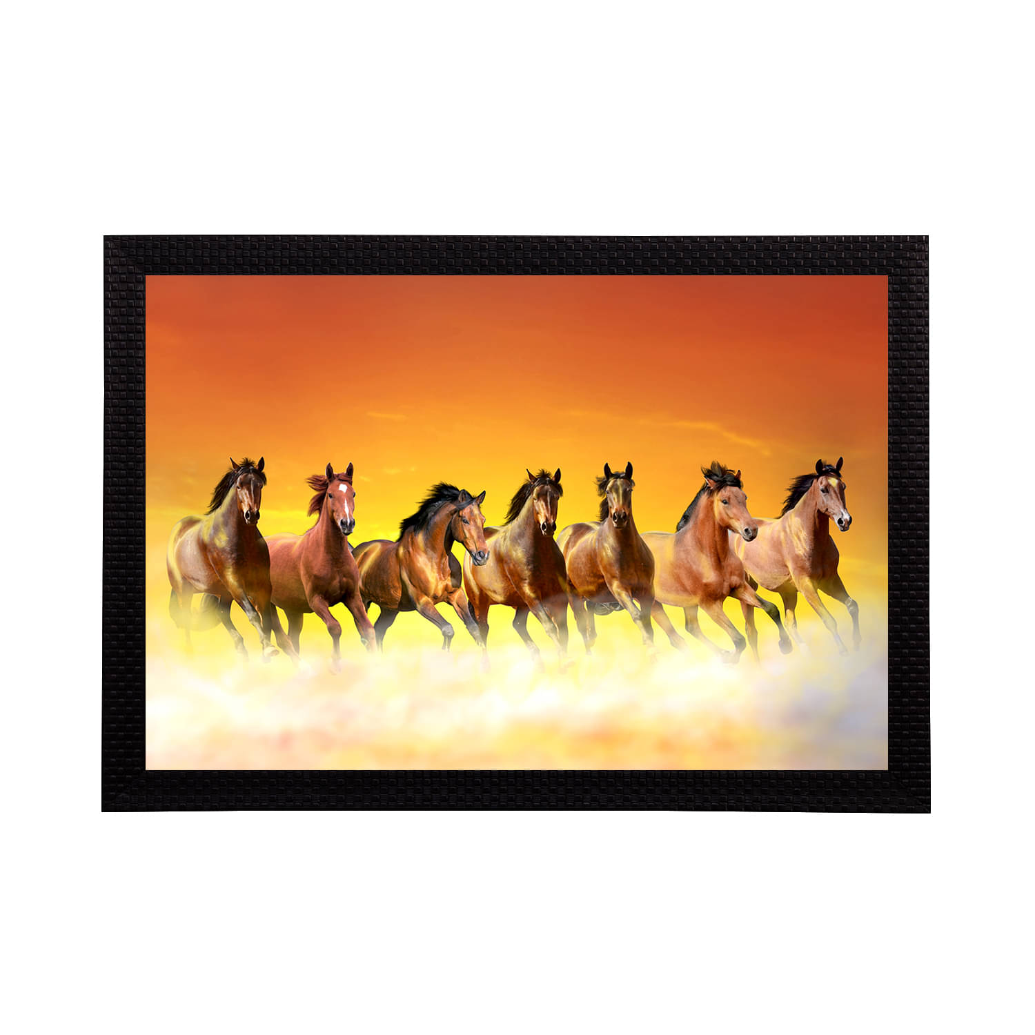 eCraftIndia Brown & Yellow 7 Lucky Running Horses Satin Matt Texture Framed UV Wall Art eCraftIndia Brown & Yellow 7 Lucky Running Horses Satin Matt Texture Framed UV Wall Art