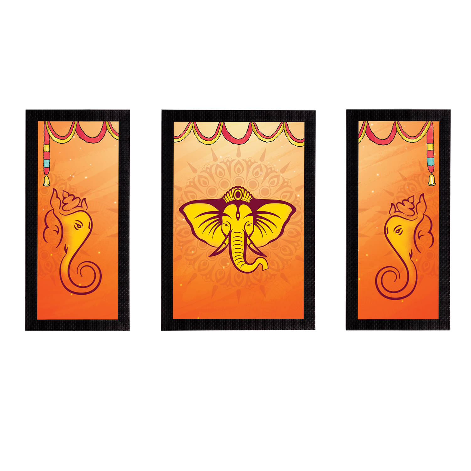 eCraftIndia Set of 3 Orange & Yellow Lord Ganesha Satin Matt Texture UV Wall Arts eCraftIndia Set of 3 Orange & Yellow Lord Ganesha Satin Matt Texture UV Wall Arts