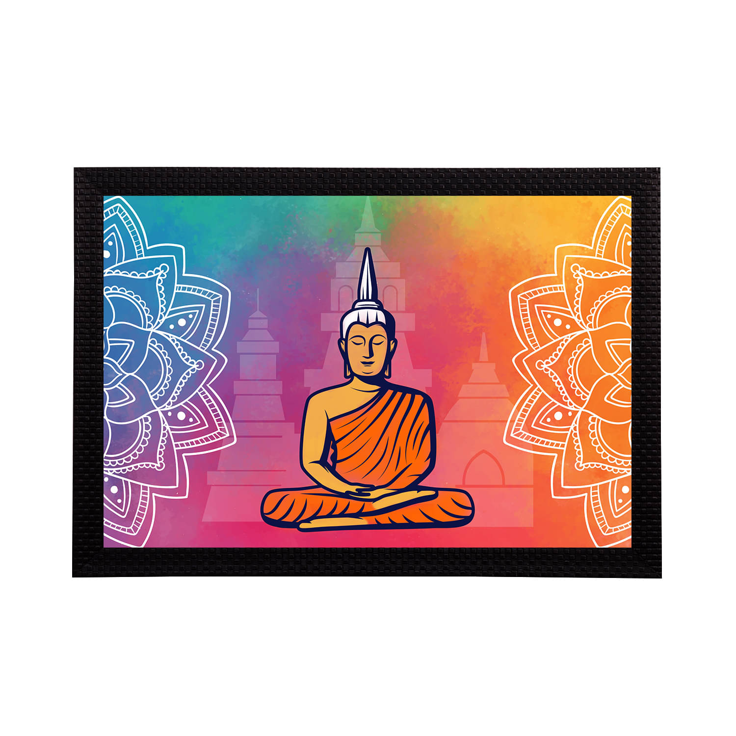     			eCraftIndia Set of 3 Blue & Pink Meditating Lord Buddha Satin Matt Texture UV Art Painting