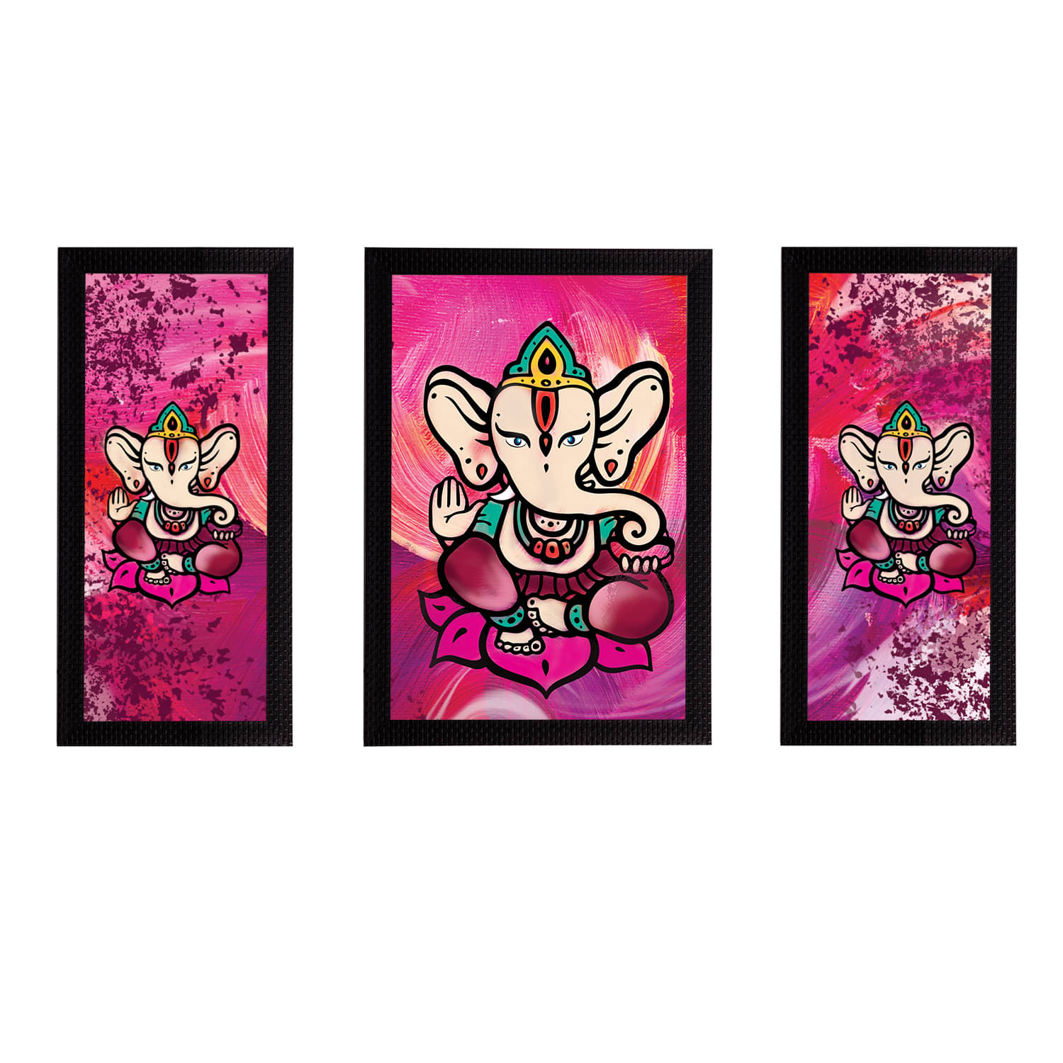 eCraftIndia Set of 3 Pink & Green Lord Ganesha Satin Matt Textured UV Wall Arts eCraftIndia Set of 3 Pink & Green Lord Ganesha Satin Matt Textured UV Wall Arts