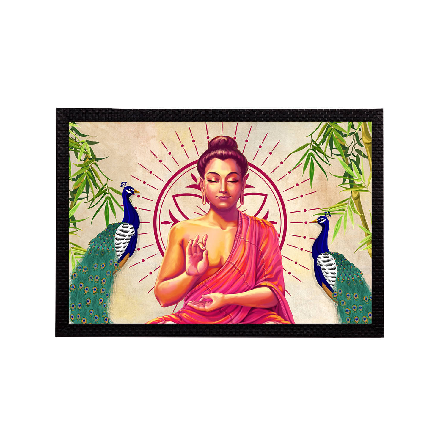 eCraftIndia Pink & Orange Meditating Lord Buddha Satin Matt Textured UV Wall Painting eCraftIndia Pink & Orange Meditating Lord Buddha Satin Matt Textured UV Wall Painting