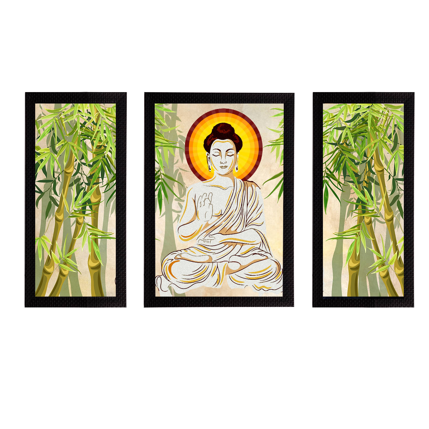 eCraftIndia Set of 3 Beige & Green Meditating Lord Buddha Satin Matt Textured UV Wall Paintings eCraftIndia Set of 3 Beige & Green Meditating Lord Buddha Satin Matt Textured UV Wall Paintings