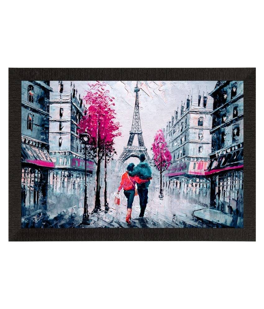 eCraftIndia White & Pink Romantic Couple In Front of Effiel Tower Texture Painting eCraftIndia White & Pink Romantic Couple In Front of Effiel Tower Texture Painting